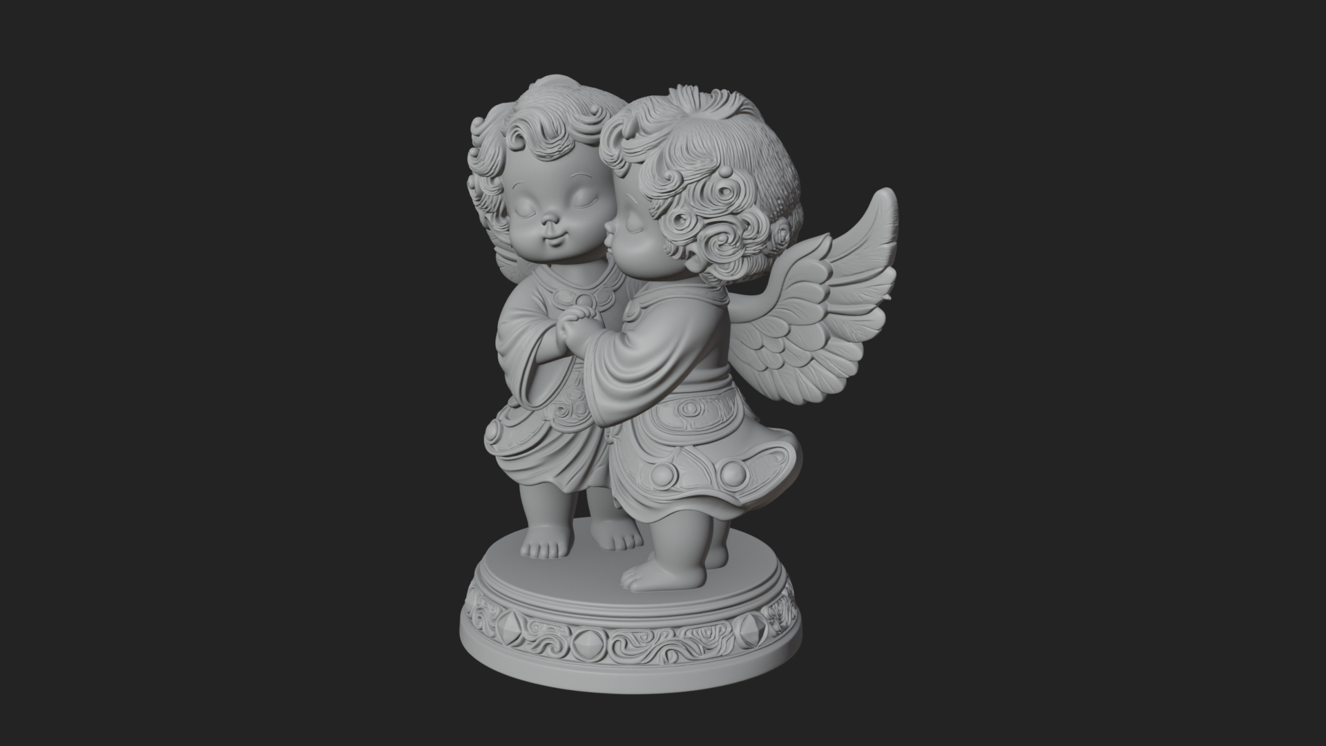 Cherub Angel Pair Statue Design 4 3D Print Model 3D Model