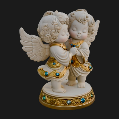 Cherub Angel Pair Statue Design 4 3D Print Model