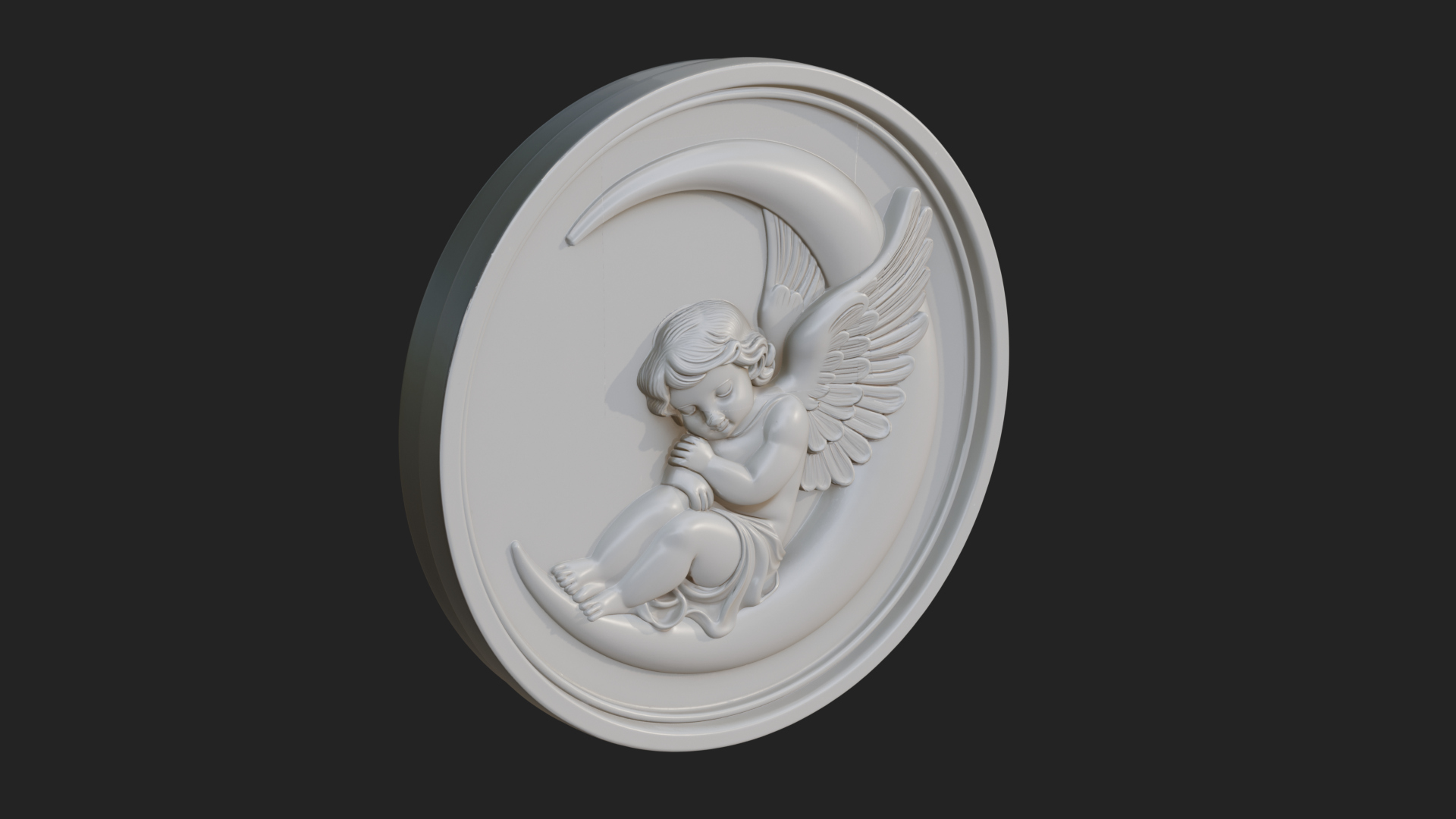 Cherub on Moon Disc Plaque Design 1 3D Print Model 3D Model