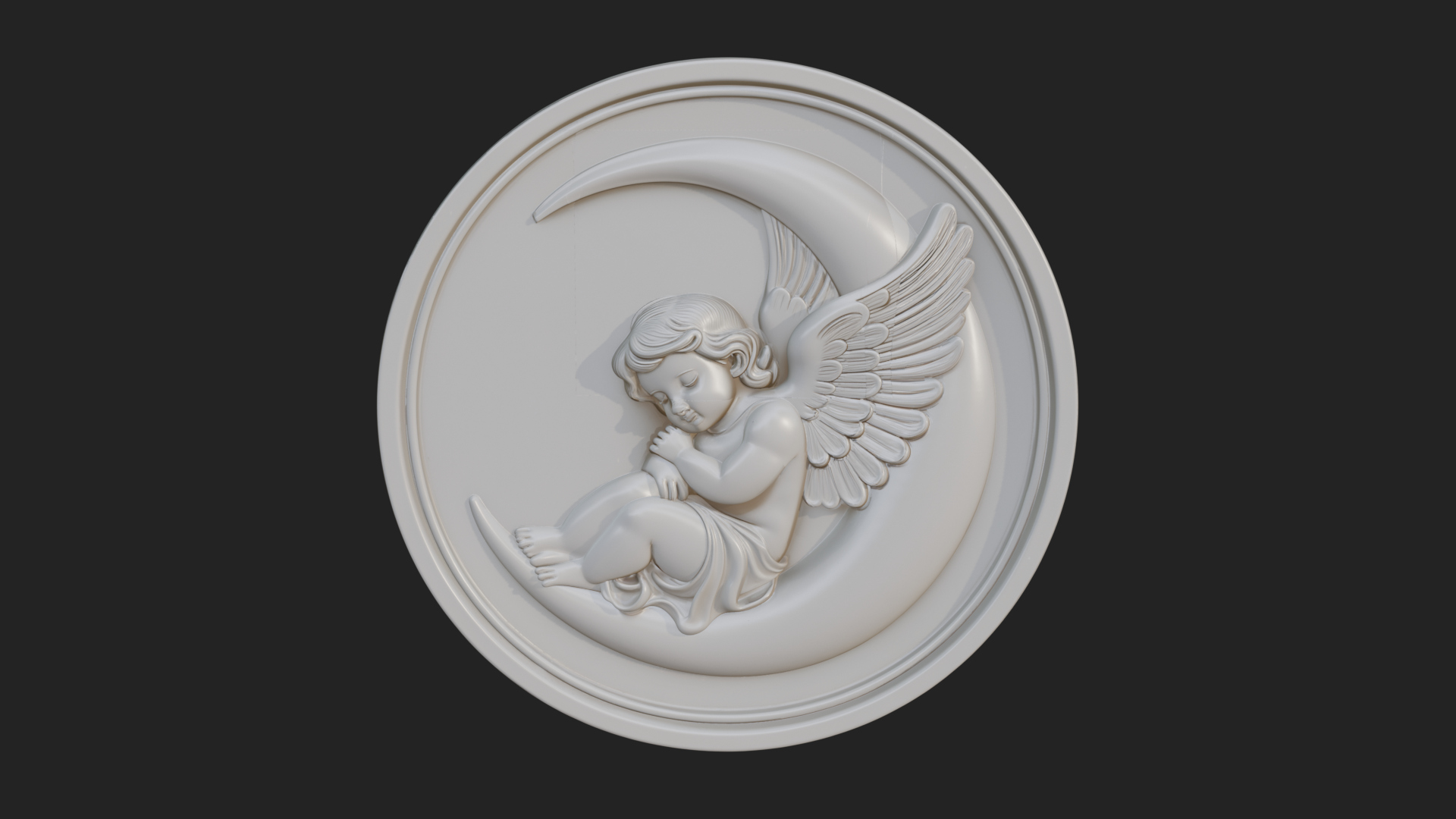 Cherub on Moon Disc Plaque Design 1 3D Print Model 3D Model