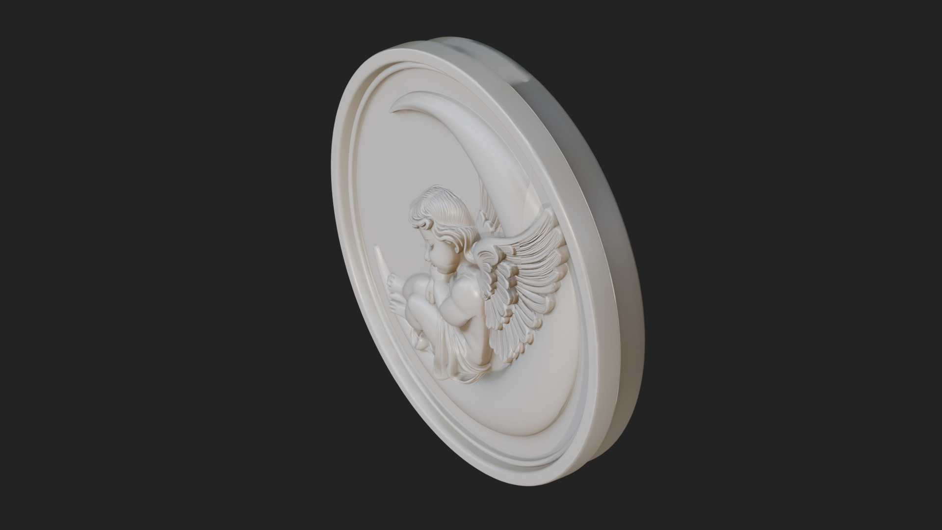 Cherub on Moon Disc Plaque Design 1 3D Print Model 3D Model