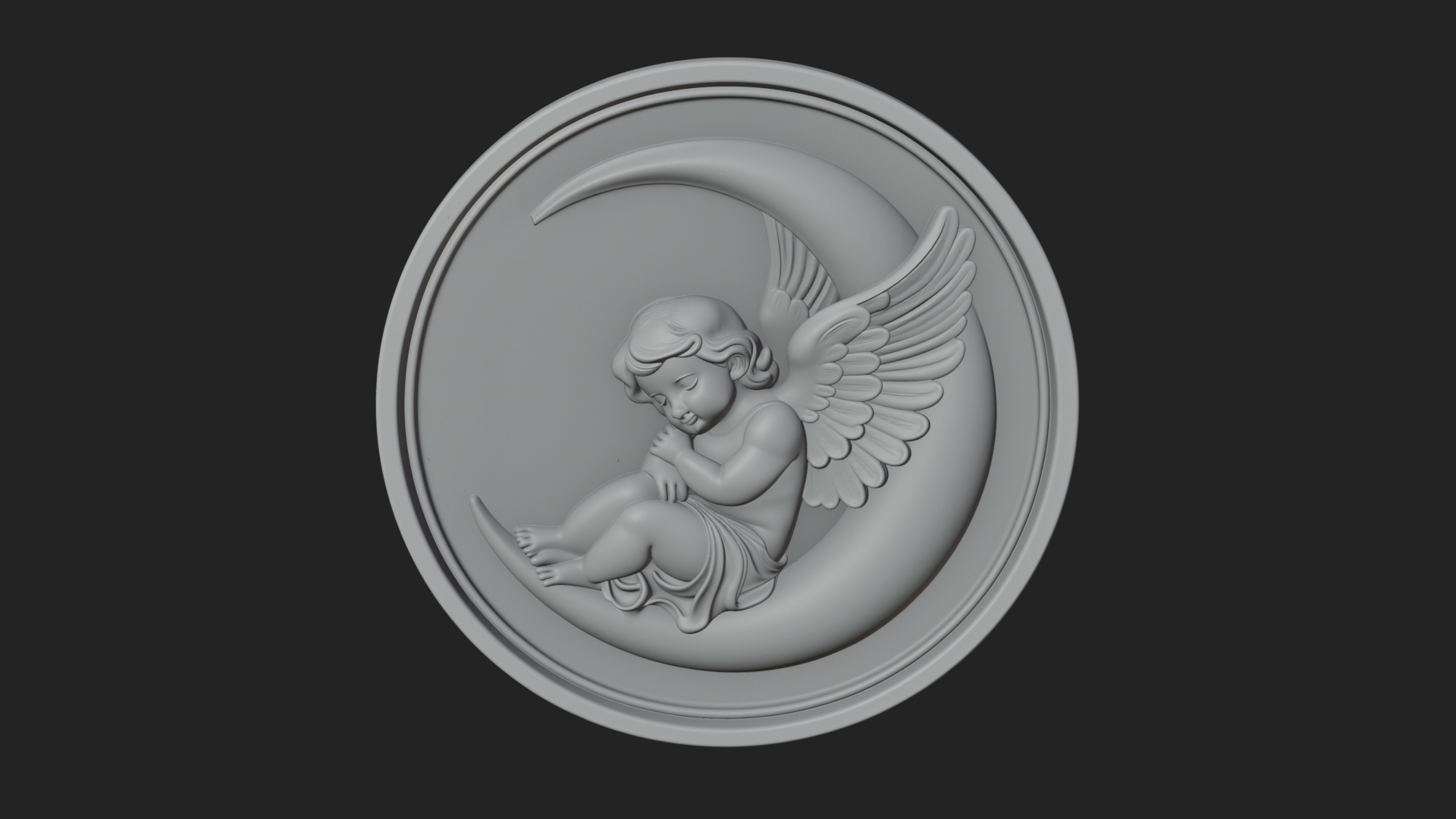 Cherub on Moon Disc Plaque Design 1 3D Print Model 3D Model