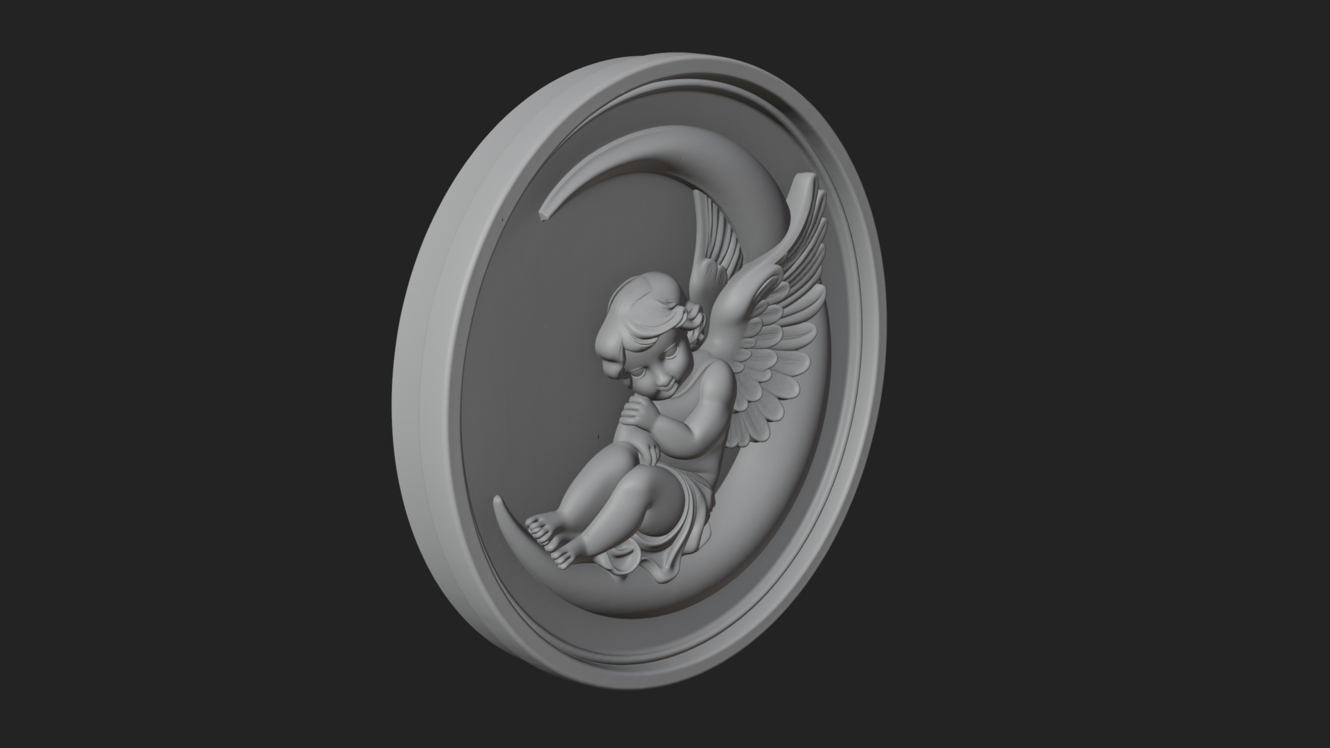 Cherub on Moon Disc Plaque Design 1 3D Print Model 3D Model