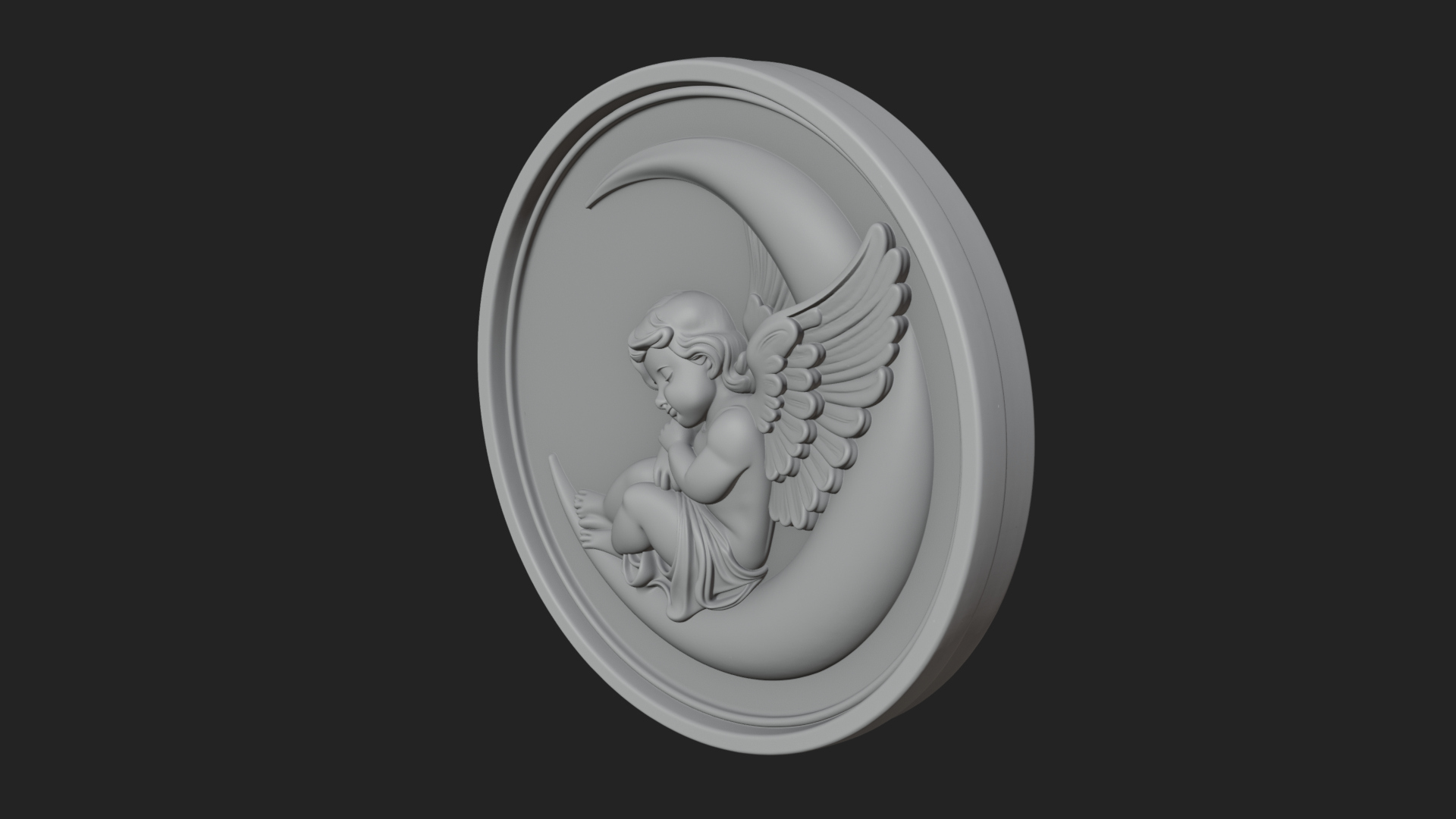 Cherub on Moon Disc Plaque Design 1 3D Print Model 3D Model
