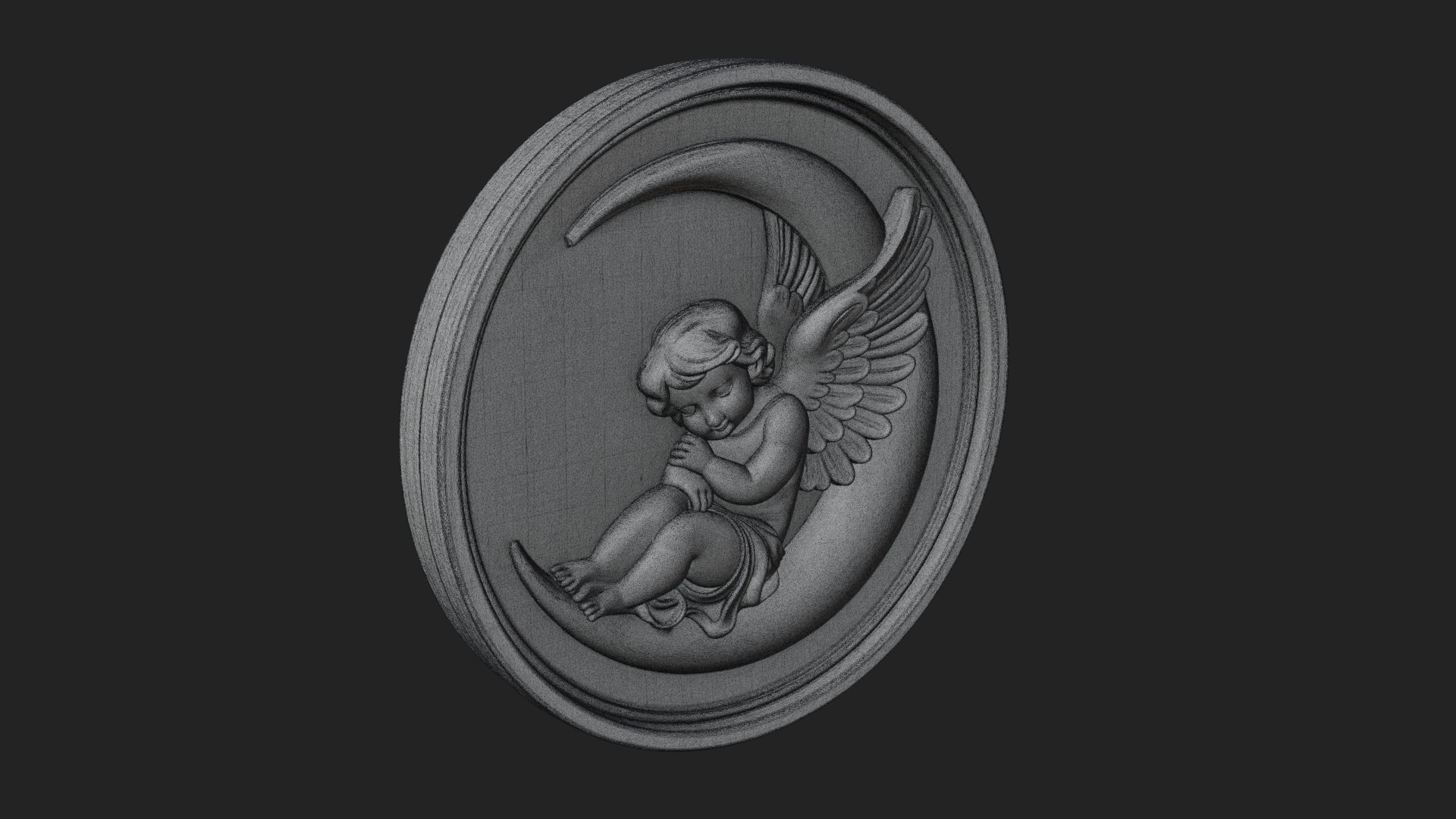 Cherub on Moon Disc Plaque Design 1 3D Print Model 3D Model