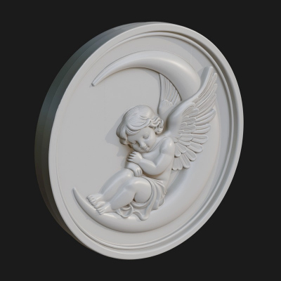 Cherub on Moon Disc Plaque Design 1 3D Print Model