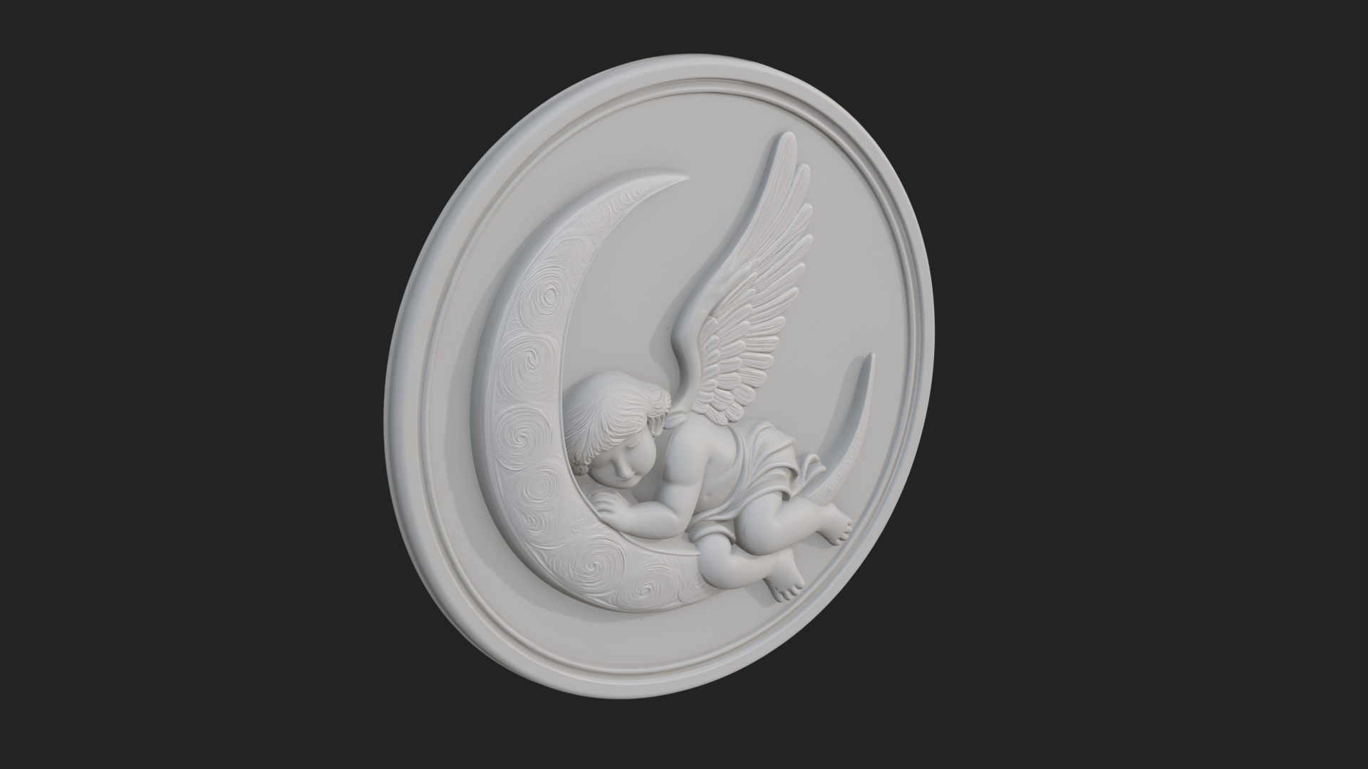 Cherub on Moon Disc Plaque Design 2 3D Print Model 3D Model