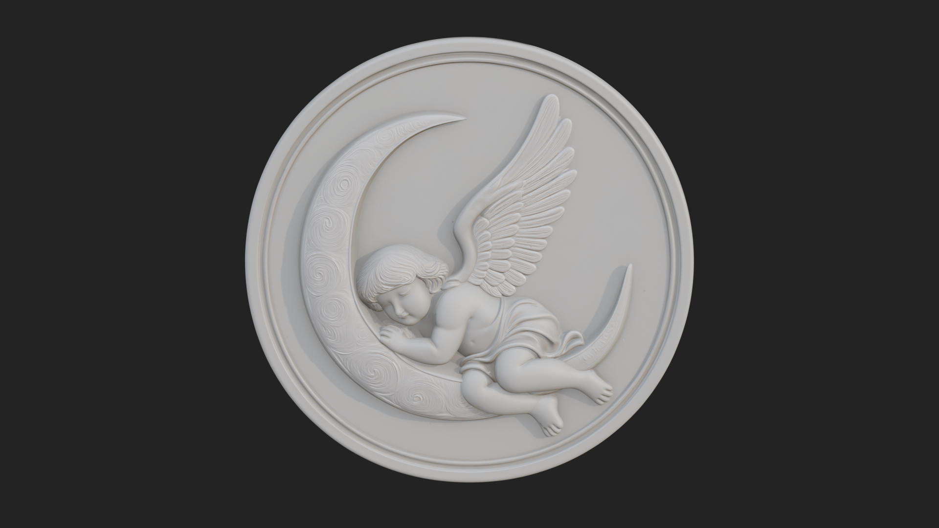 Cherub on Moon Disc Plaque Design 2 3D Print Model 3D Model