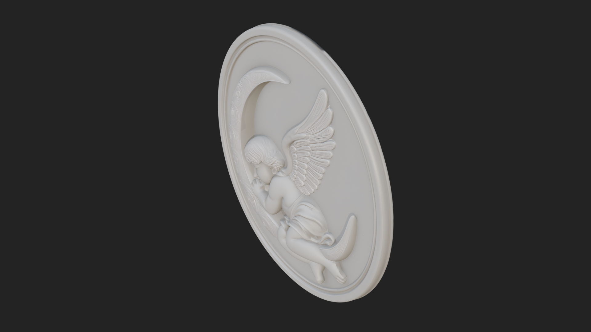 Cherub on Moon Disc Plaque Design 2 3D Print Model 3D Model