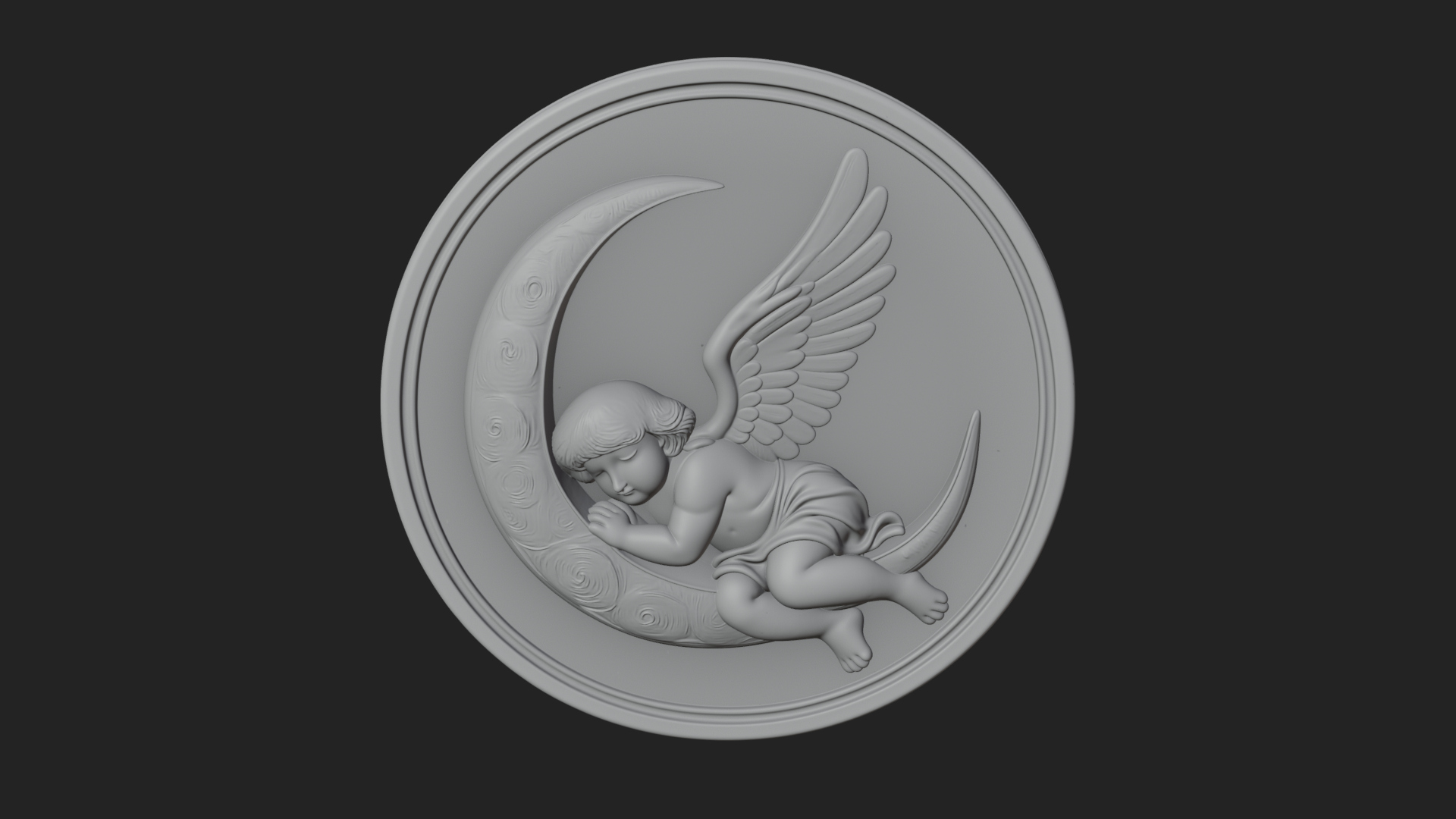 Cherub on Moon Disc Plaque Design 2 3D Print Model 3D Model
