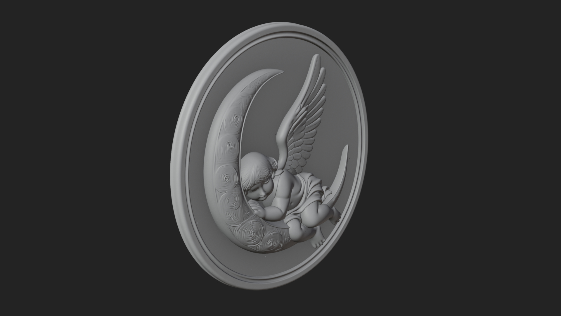 Cherub on Moon Disc Plaque Design 2 3D Print Model 3D Model
