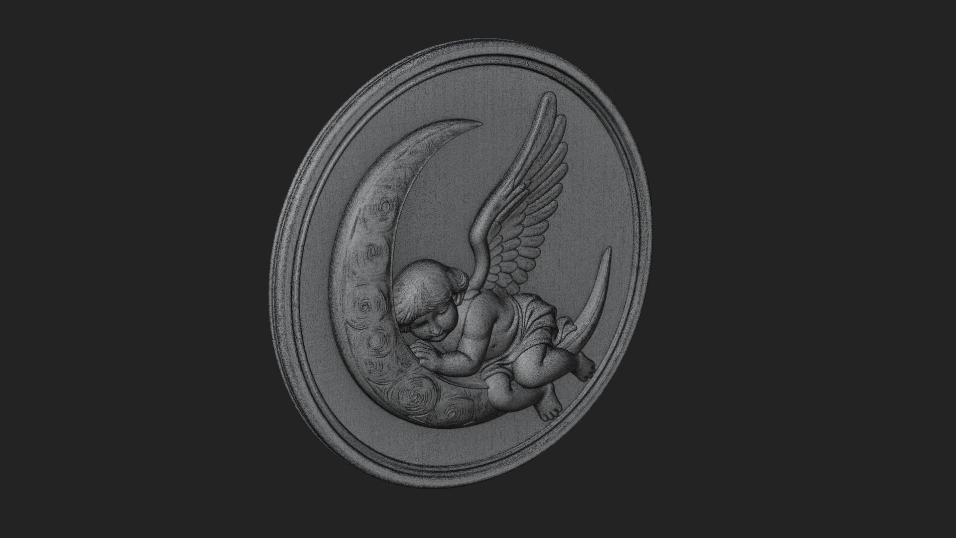 Cherub on Moon Disc Plaque Design 2 3D Print Model 3D Model
