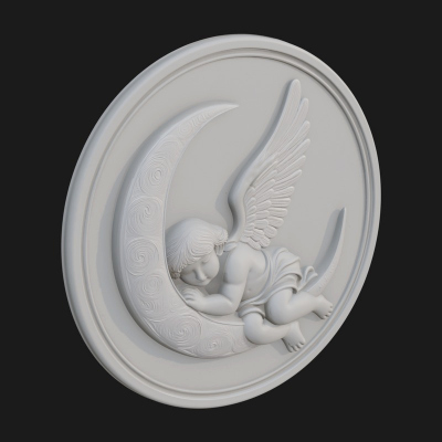Cherub on Moon Disc Plaque Design 2 3D Print Model