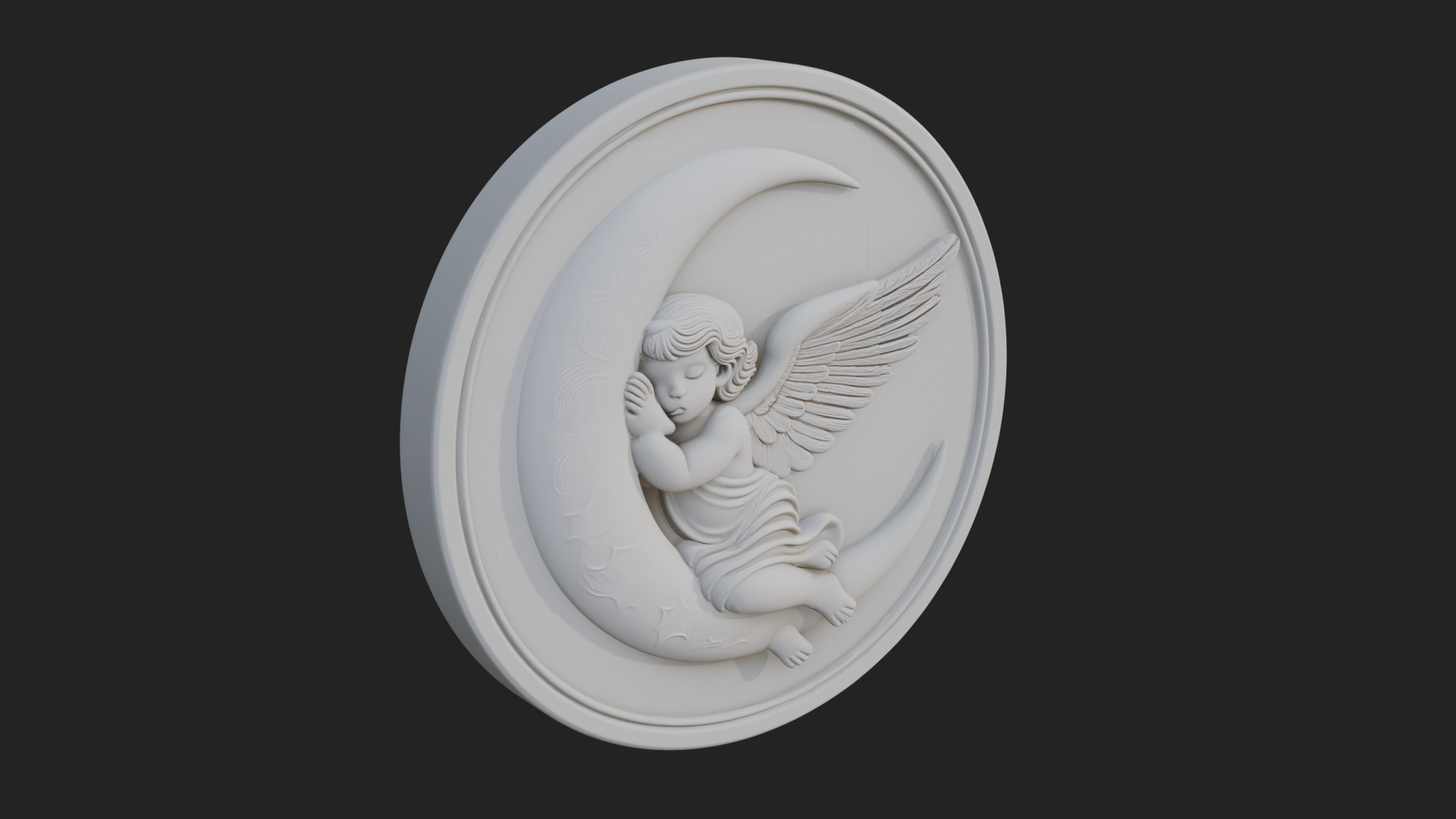 Cherub on Moon Disc Plaque Design 3 3D Print Model 3D Model