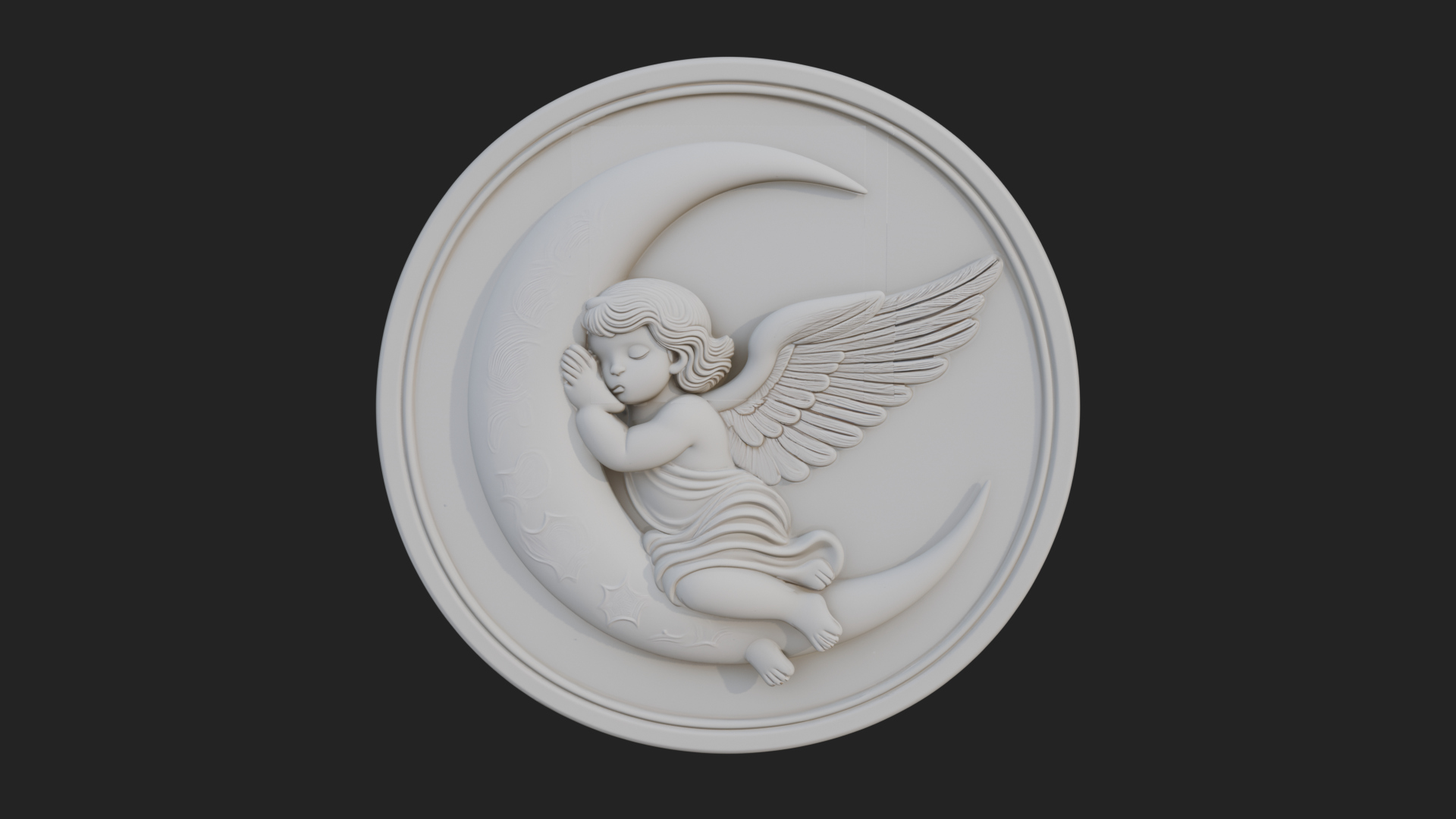 Cherub on Moon Disc Plaque Design 3 3D Print Model 3D Model