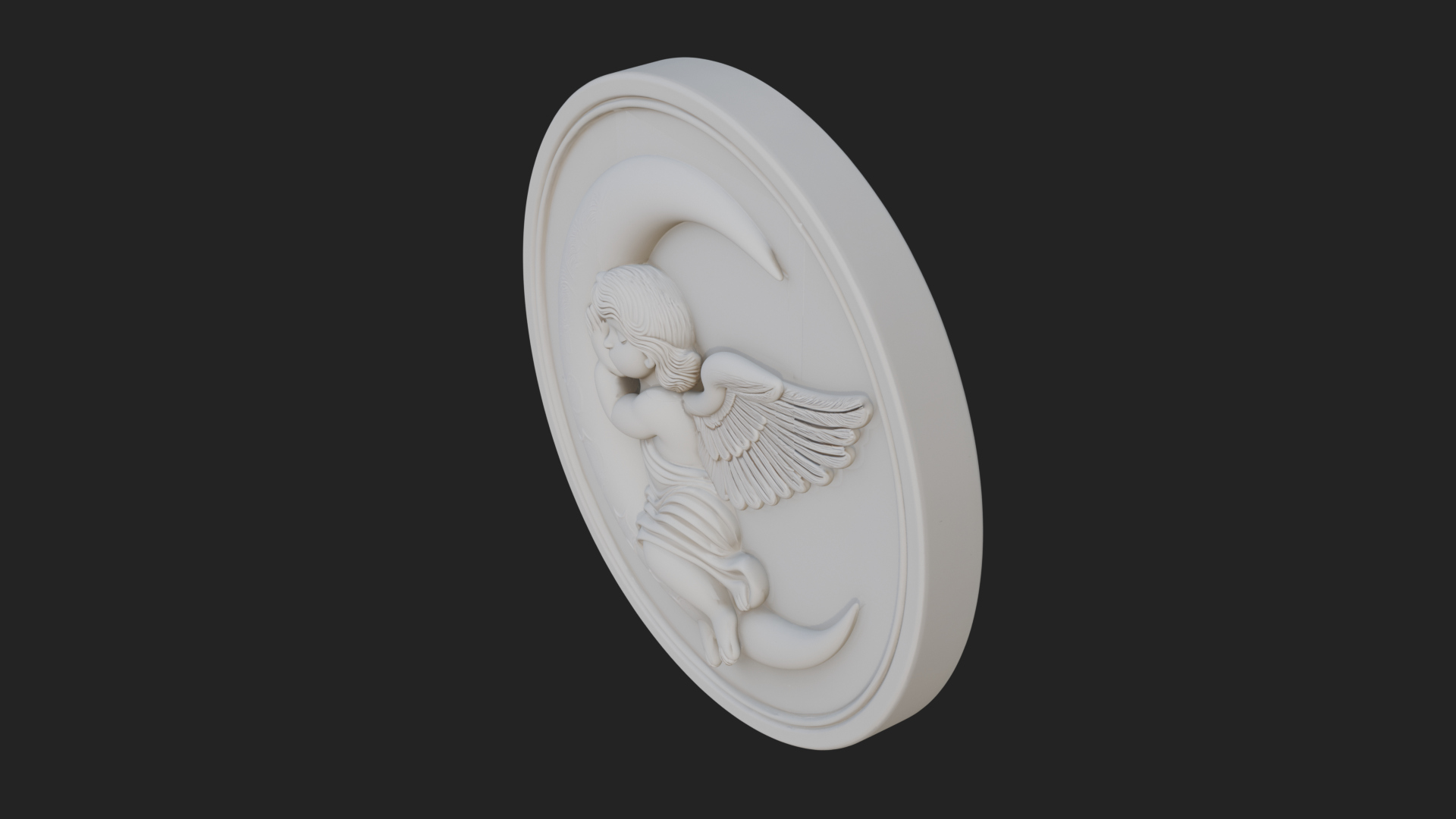 Cherub on Moon Disc Plaque Design 3 3D Print Model 3D Model