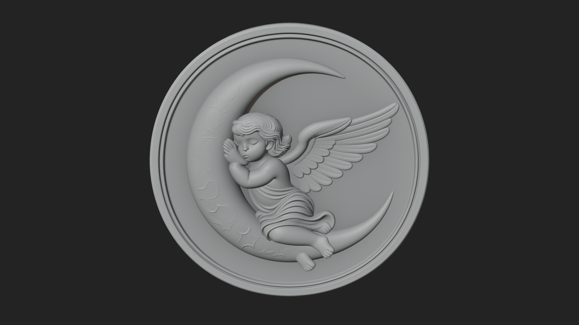 Cherub on Moon Disc Plaque Design 3 3D Print Model 3D Model