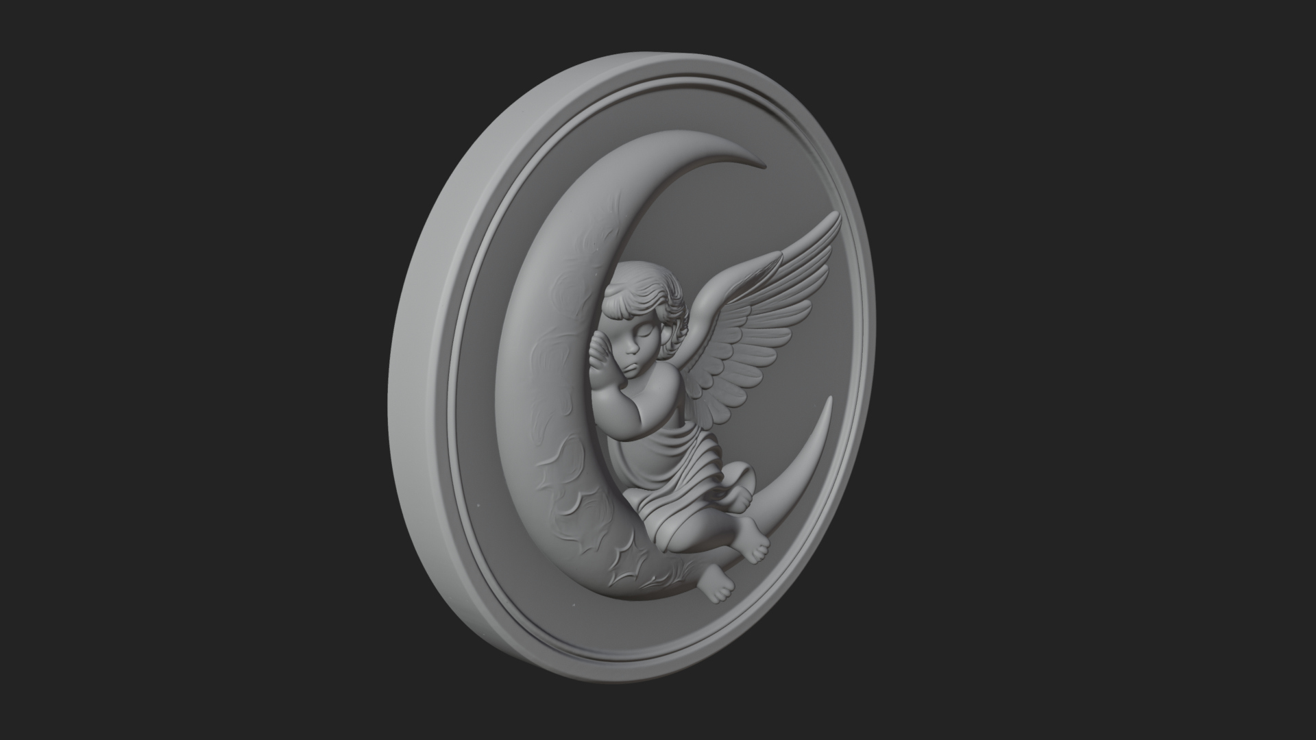 Cherub on Moon Disc Plaque Design 3 3D Print Model 3D Model