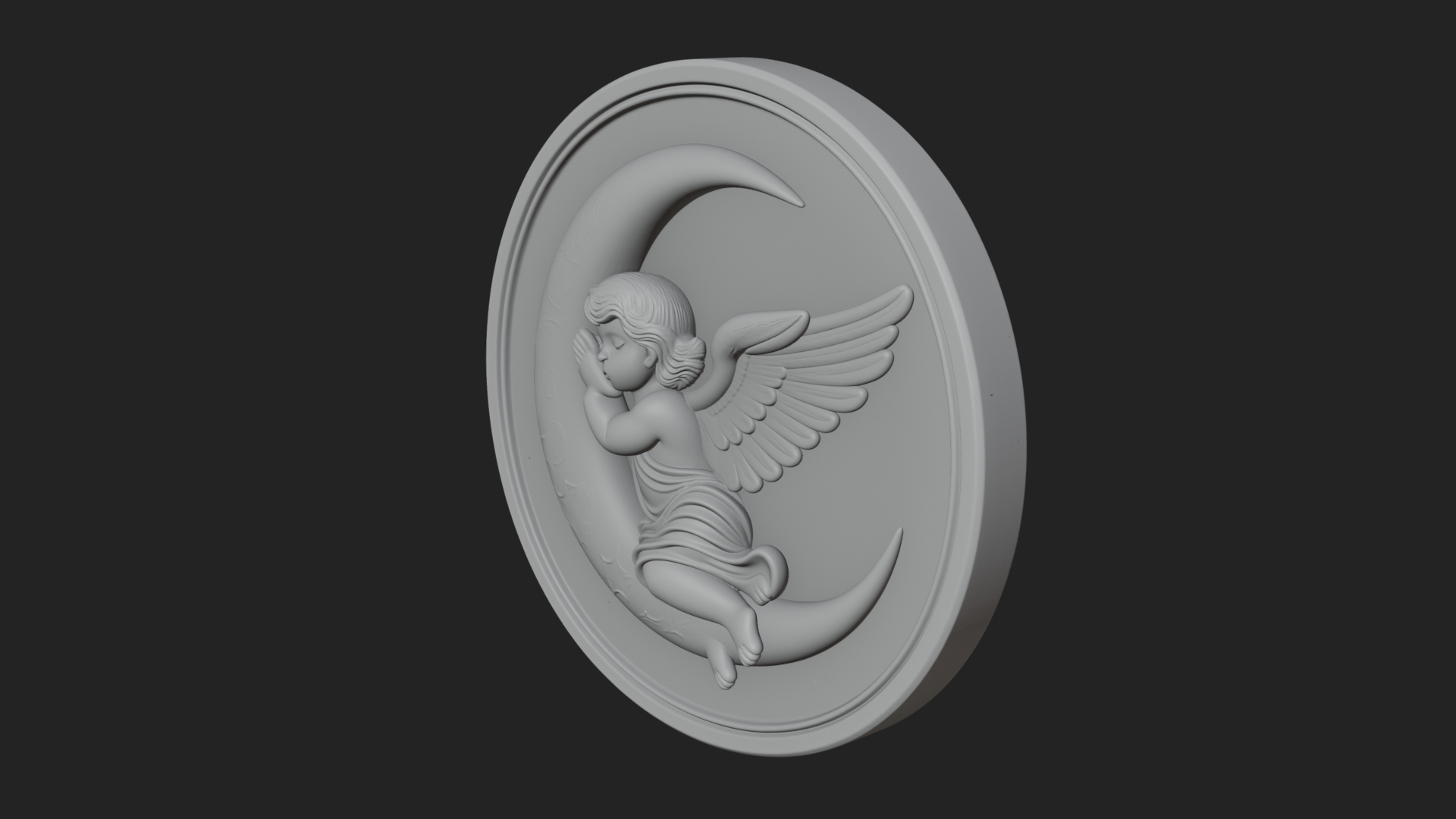 Cherub on Moon Disc Plaque Design 3 3D Print Model 3D Model