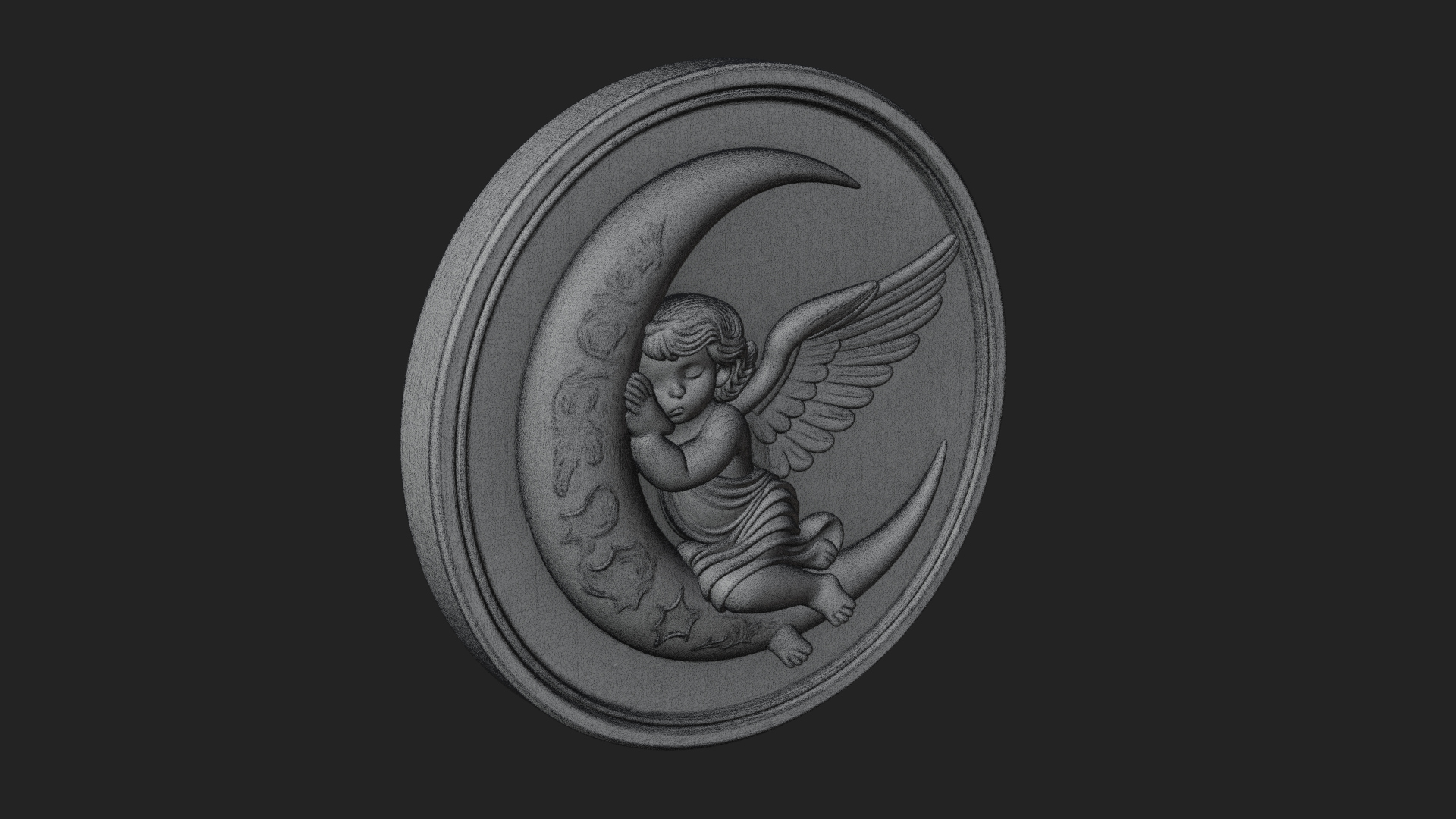 Cherub on Moon Disc Plaque Design 3 3D Print Model 3D Model