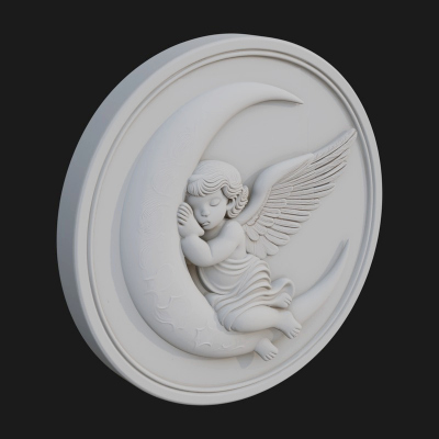 Cherub on Moon Disc Plaque Design 3 3D Print Model
