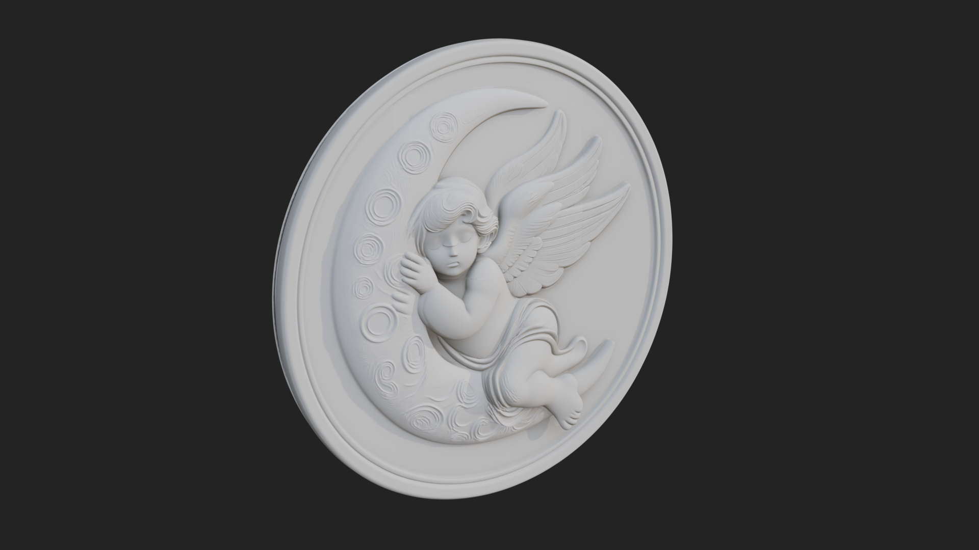 Cherub on Moon Disc Plaque Design 4 3D Print Model 3D Model