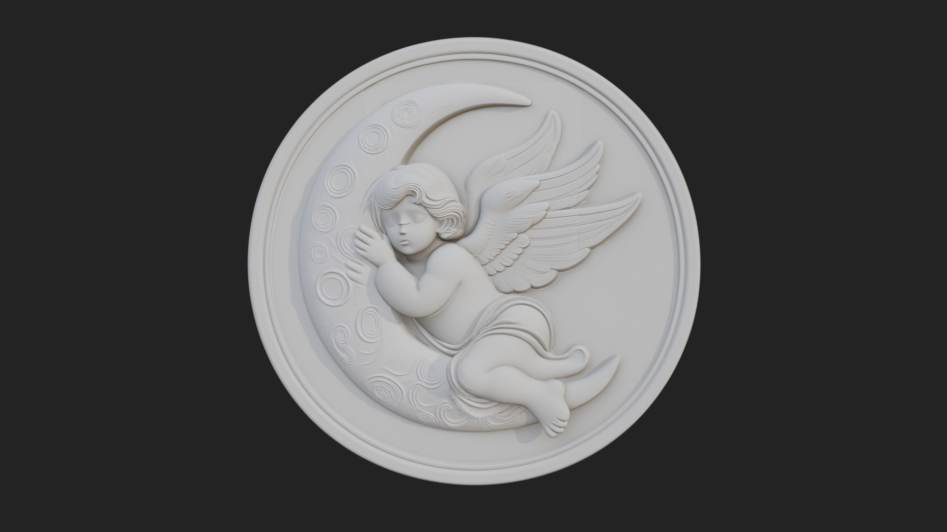Cherub on Moon Disc Plaque Design 4 3D Print Model 3D Model