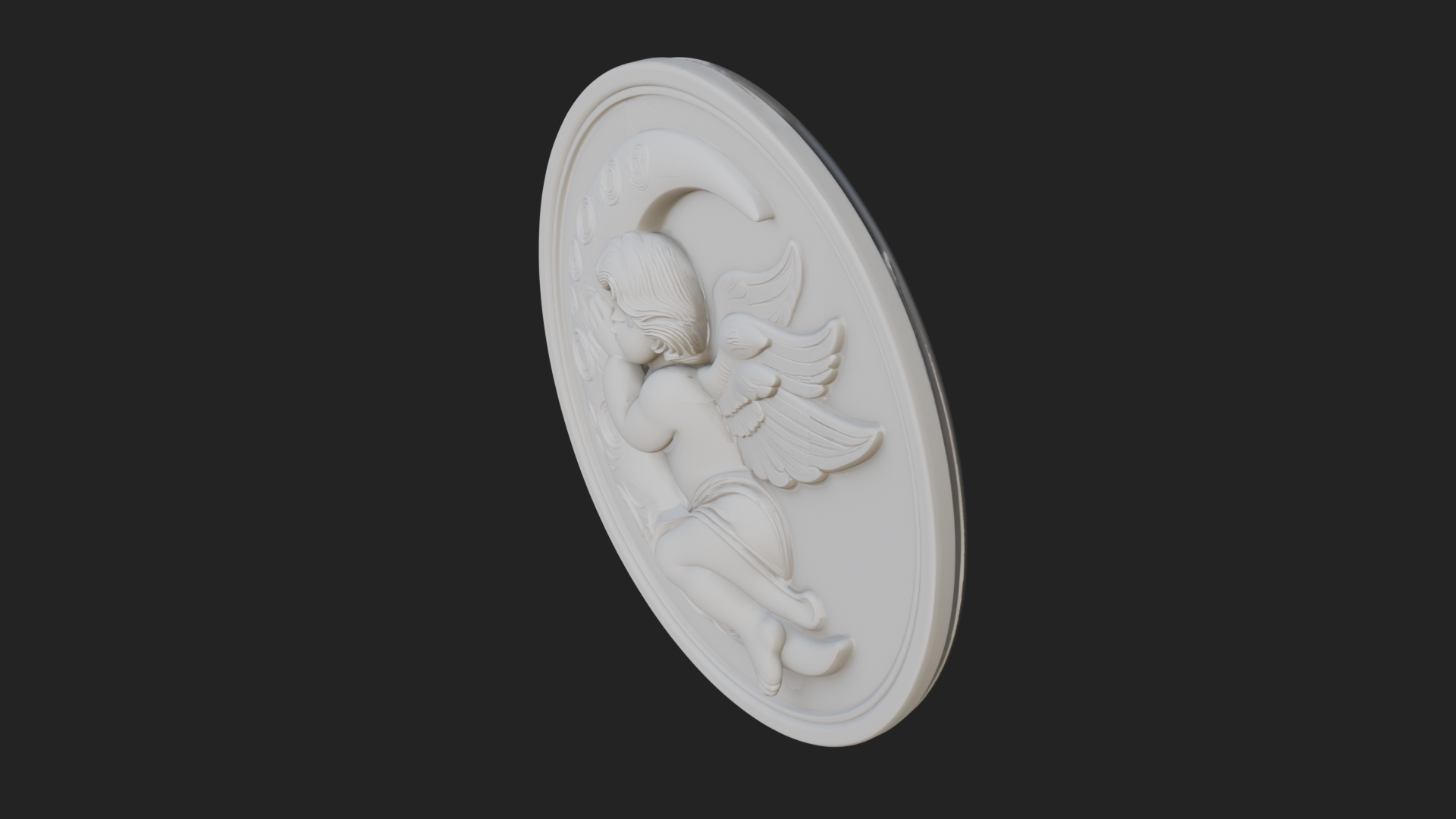Cherub on Moon Disc Plaque Design 4 3D Print Model 3D Model