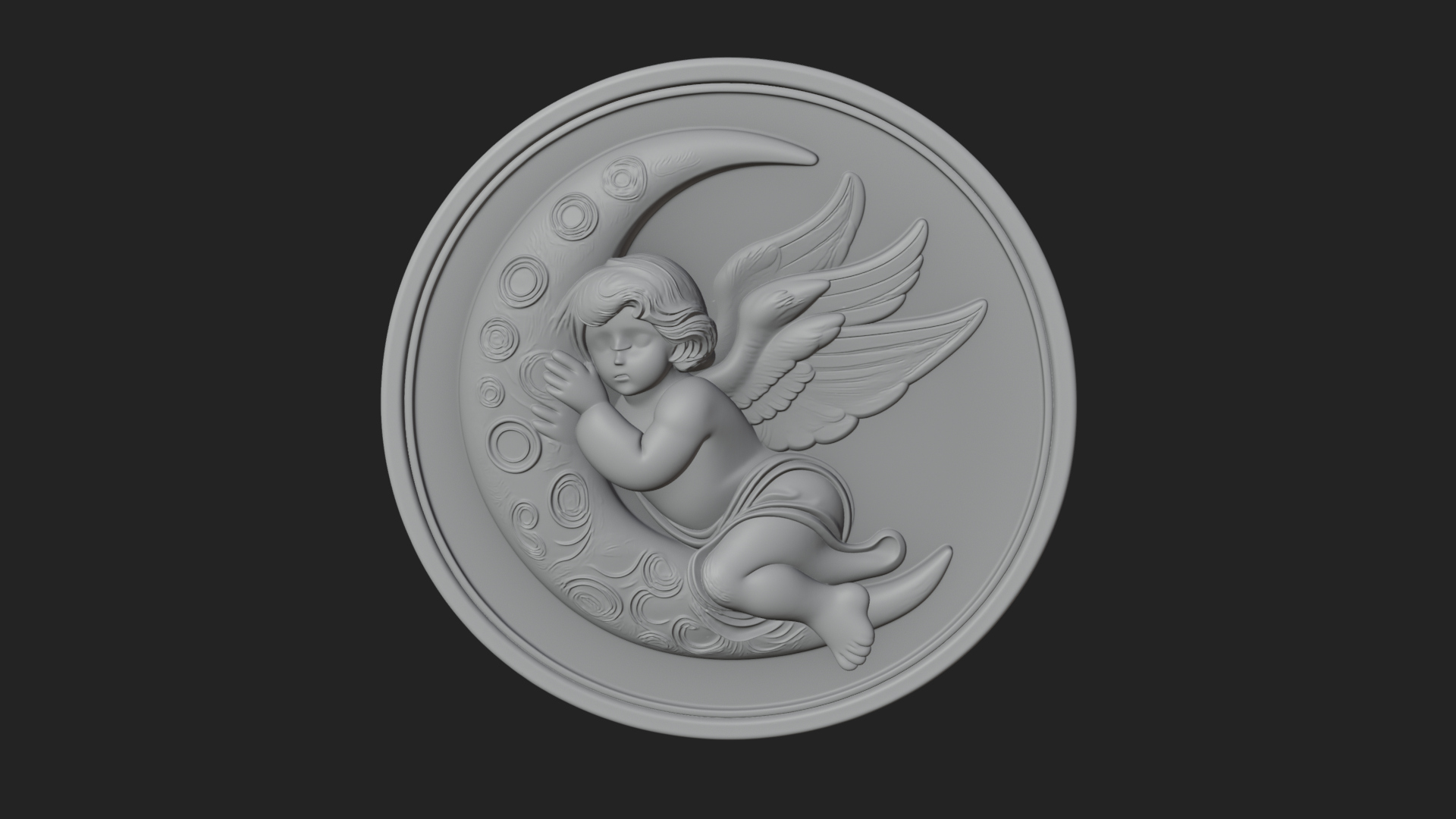 Cherub on Moon Disc Plaque Design 4 3D Print Model 3D Model