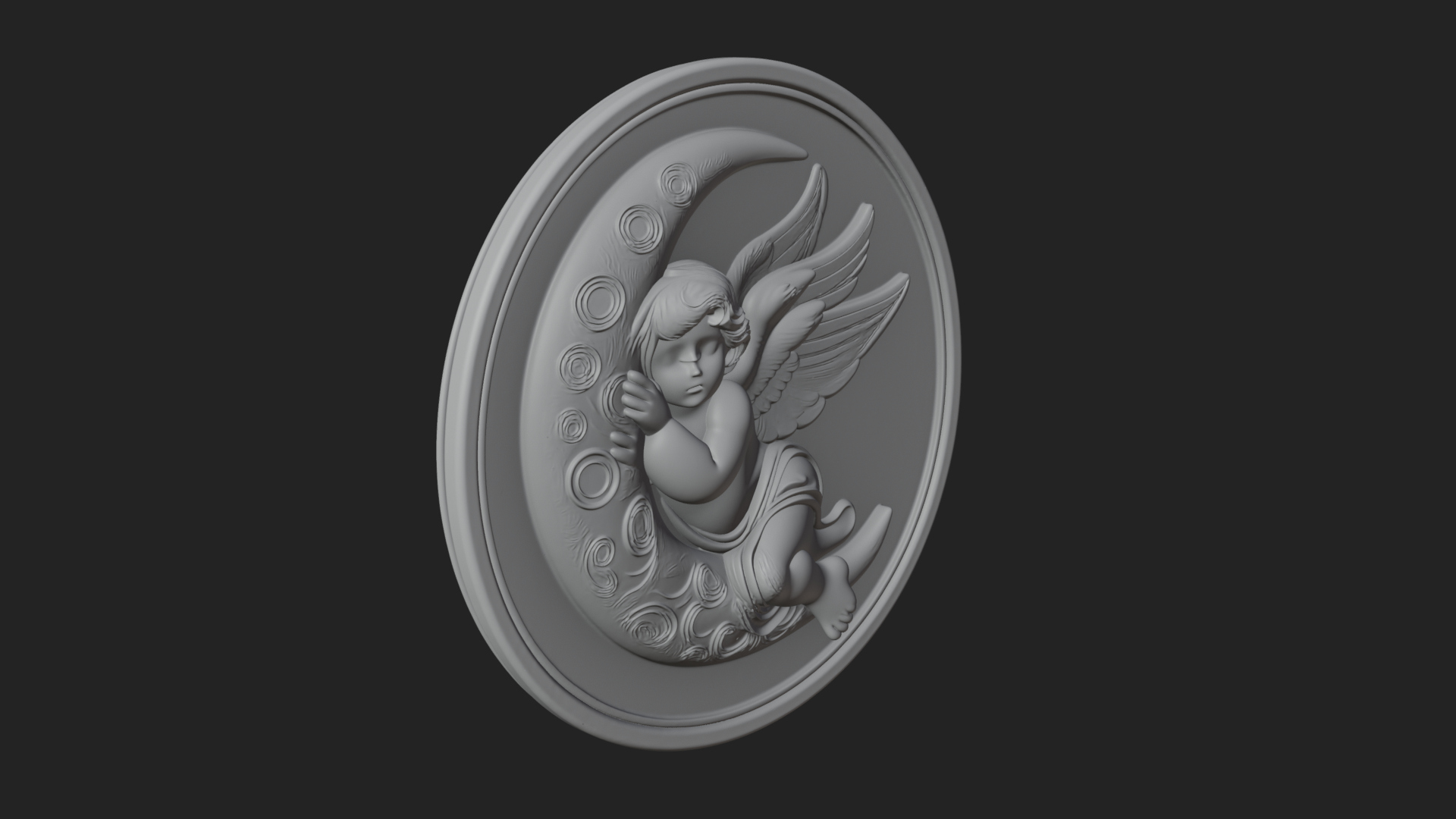 Cherub on Moon Disc Plaque Design 4 3D Print Model 3D Model