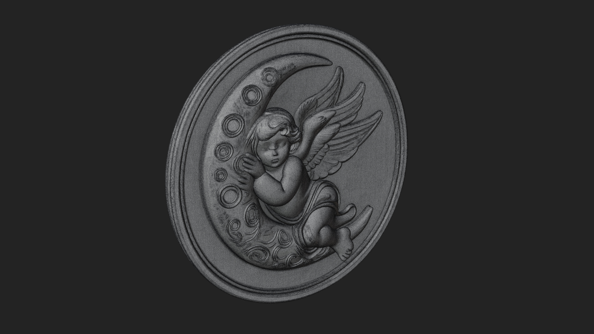 Cherub on Moon Disc Plaque Design 4 3D Print Model 3D Model