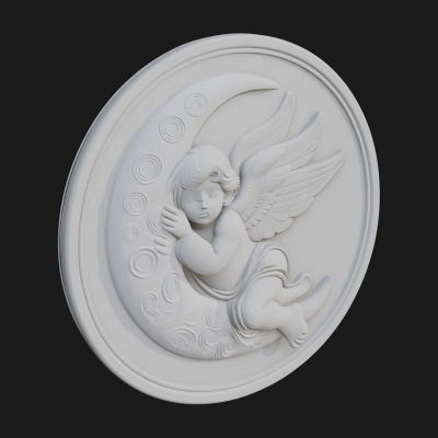 Cherub on Moon Disc Plaque Design 4 3D Print Model