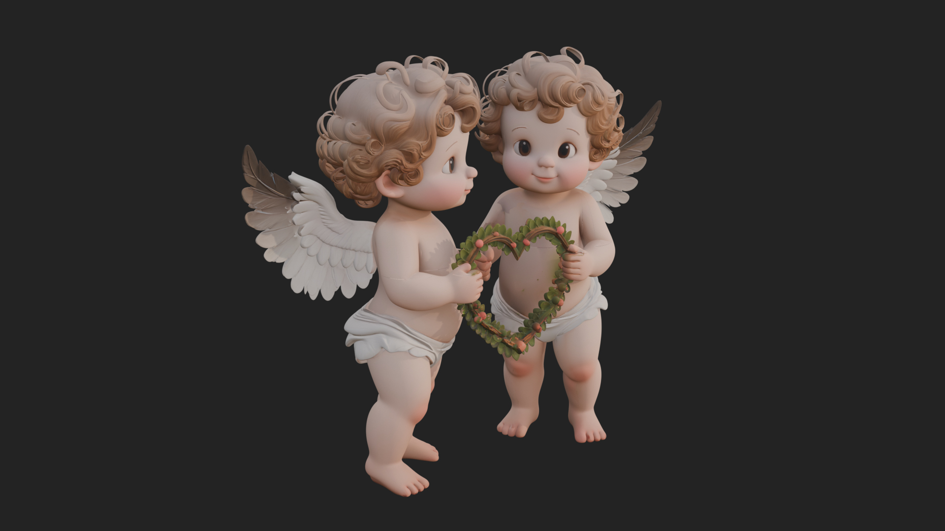 Cherub Pair with Heart Statue Design 1 3D Print Model 3D Model