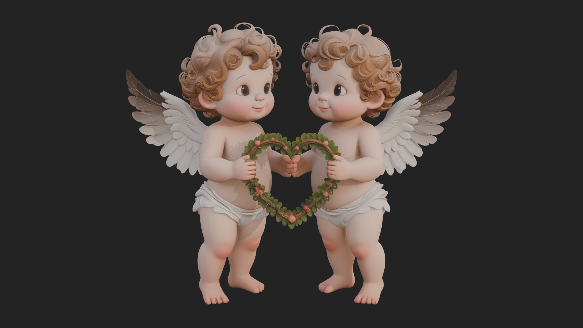 Cherub Pair with Heart Statue Design 1 3D Print Model 3D Model