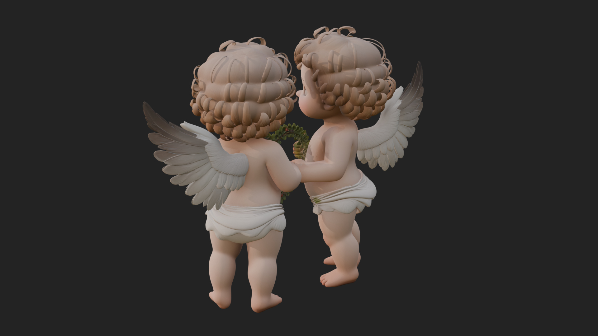 Cherub Pair with Heart Statue Design 1 3D Print Model 3D Model