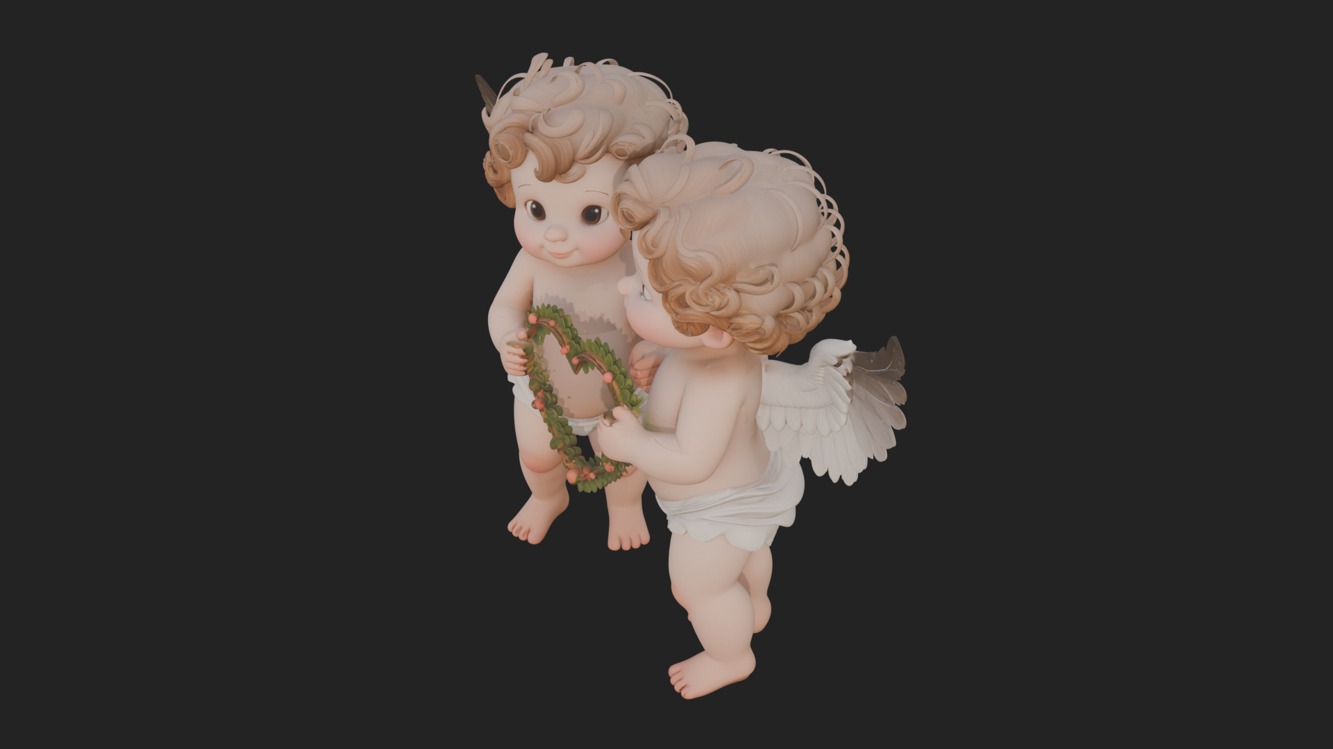 Cherub Pair with Heart Statue Design 1 3D Print Model 3D Model