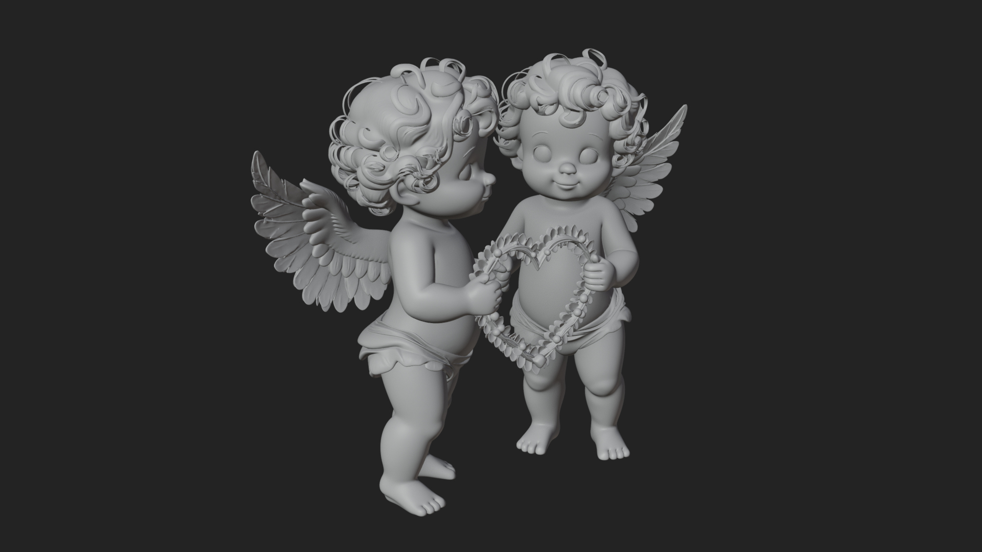 Cherub Pair with Heart Statue Design 1 3D Print Model 3D Model