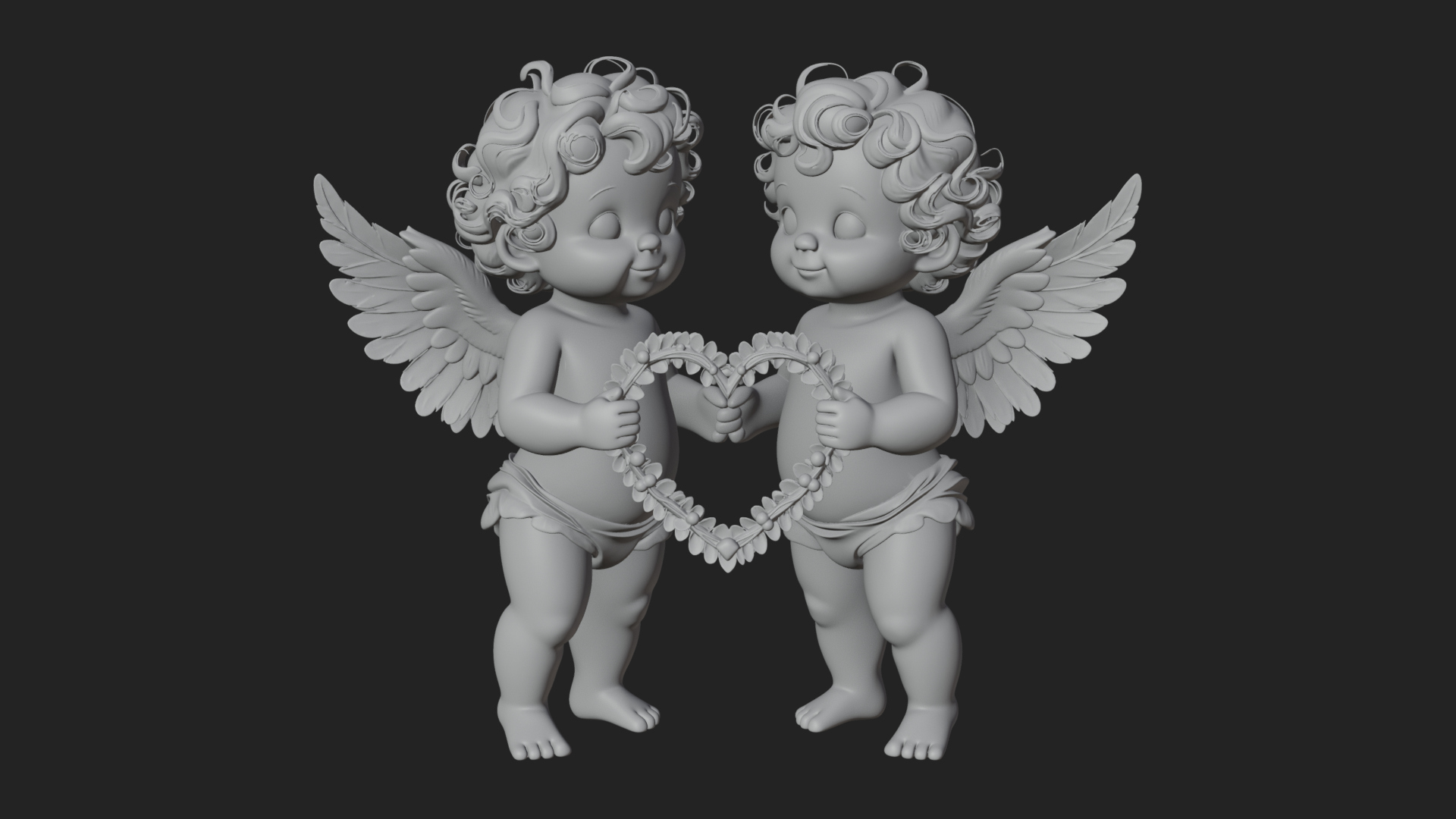 Cherub Pair with Heart Statue Design 1 3D Print Model 3D Model