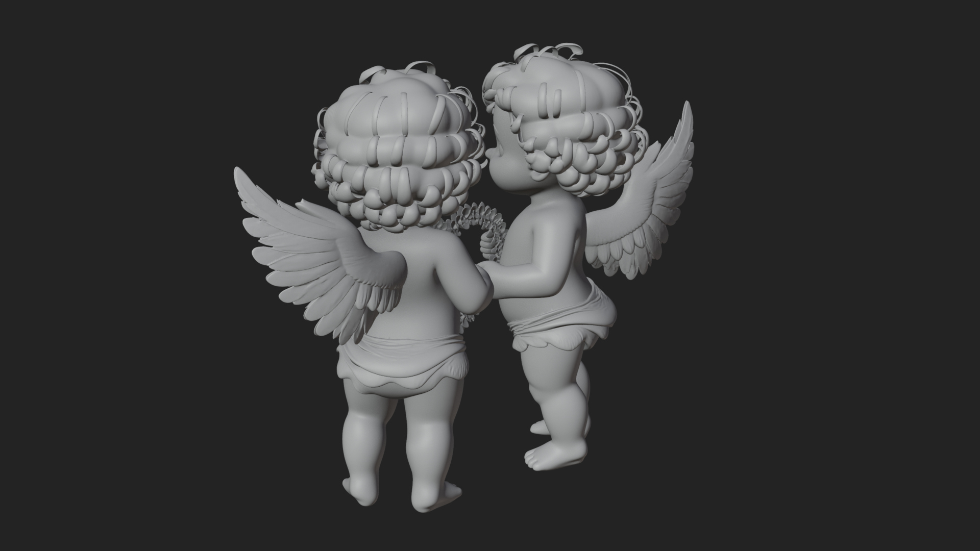 Cherub Pair with Heart Statue Design 1 3D Print Model 3D Model