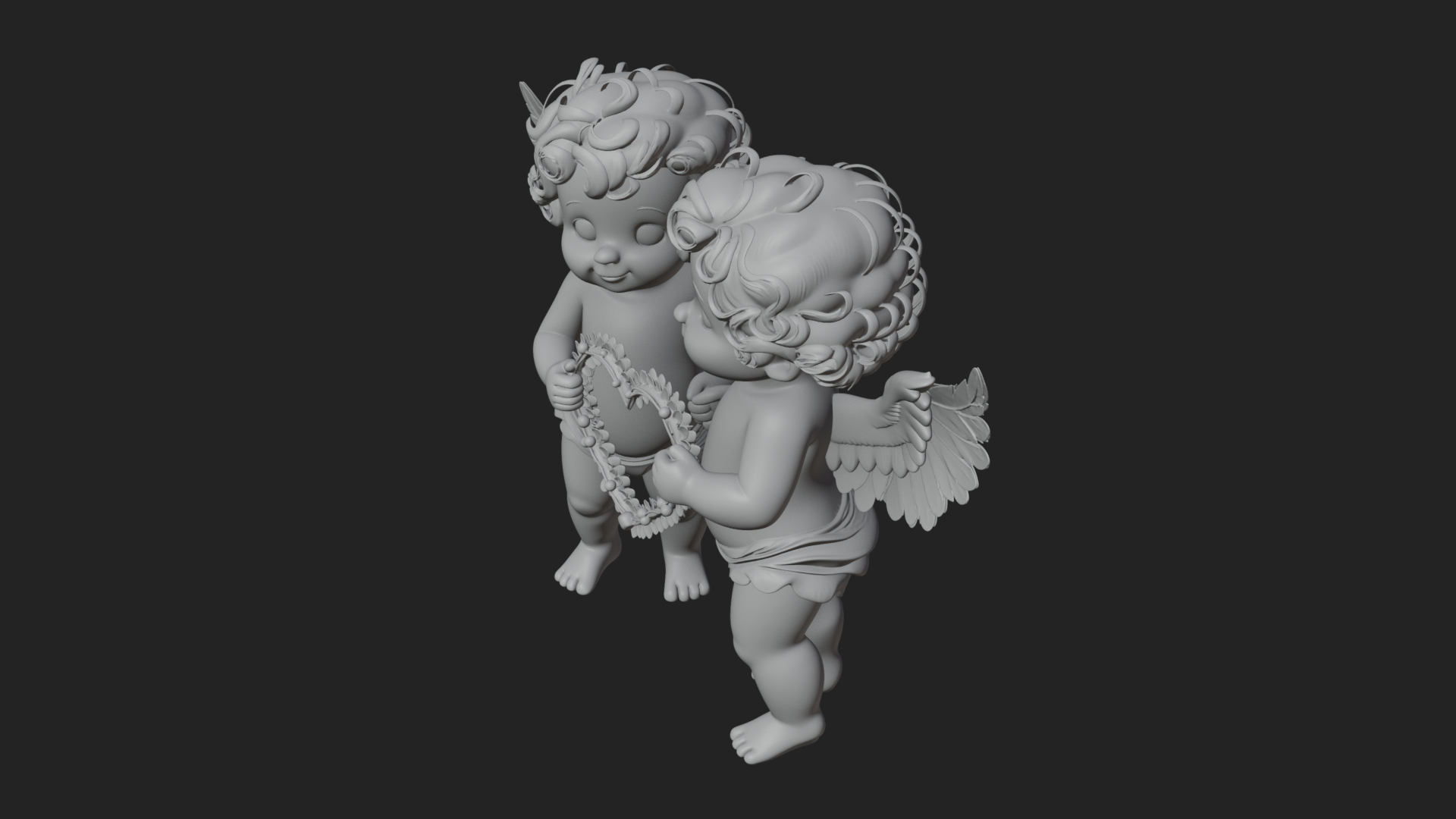 Cherub Pair with Heart Statue Design 1 3D Print Model 3D Model