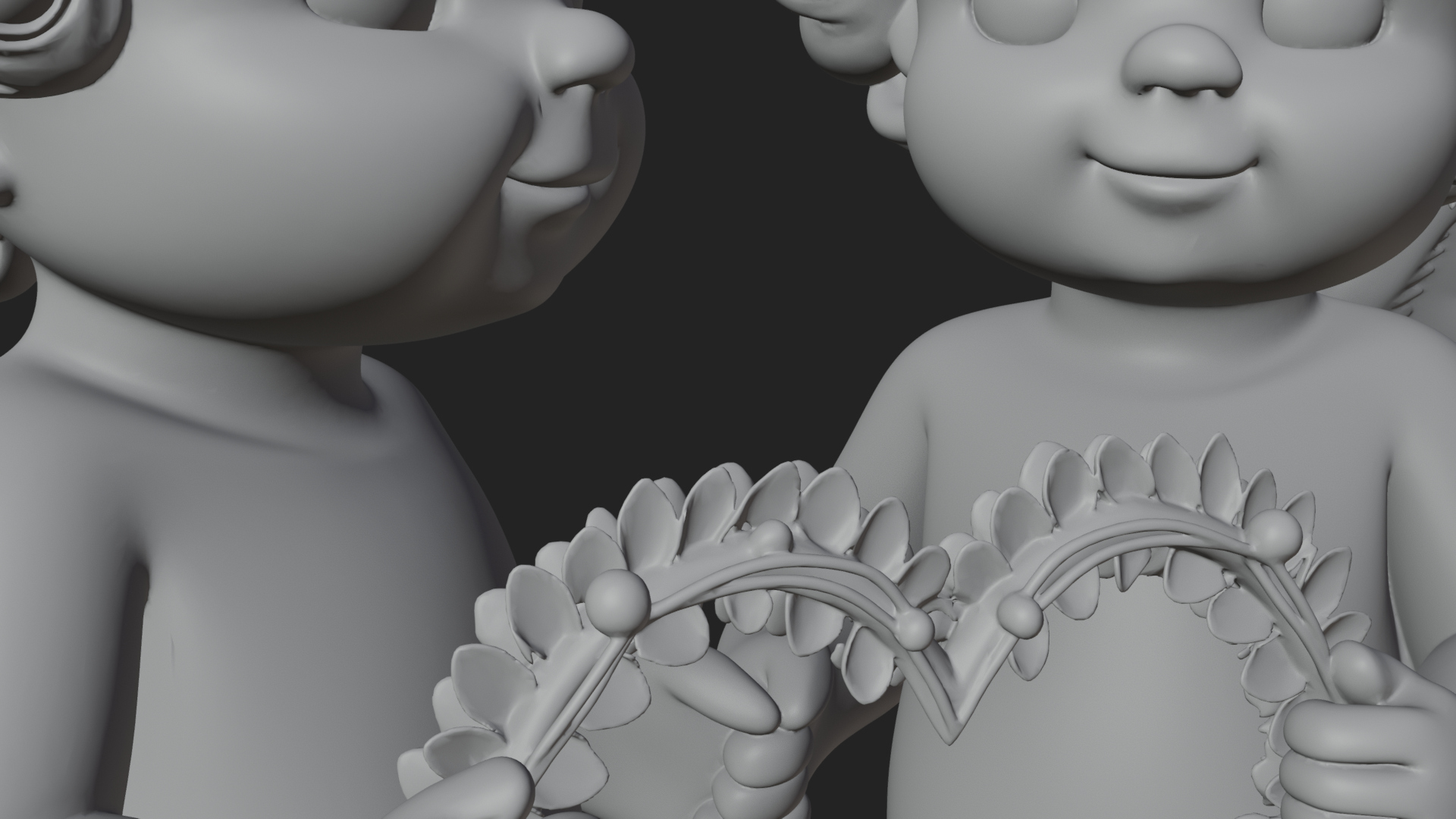 Cherub Pair with Heart Statue Design 1 3D Print Model 3D Model
