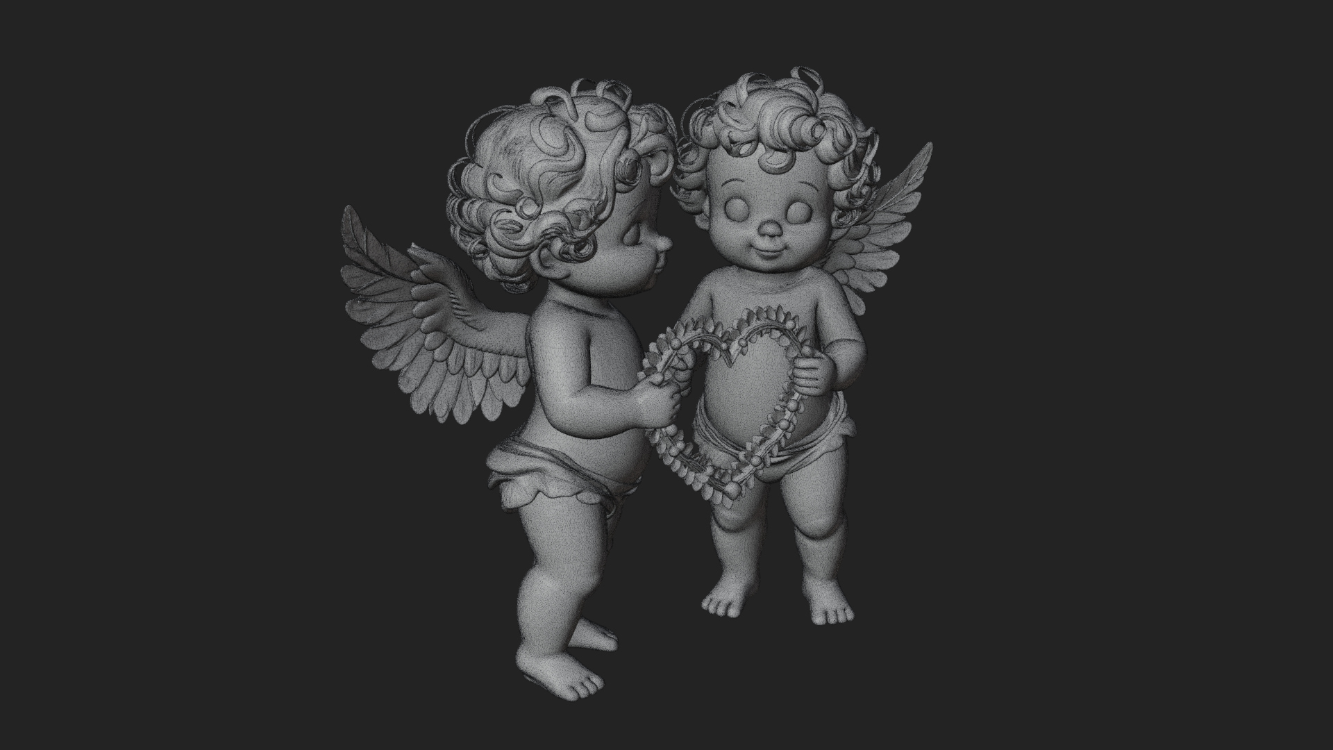 Cherub Pair with Heart Statue Design 1 3D Print Model 3D Model