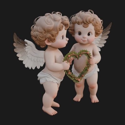 Cherub Pair with Heart Statue Design 1 3D Print Model