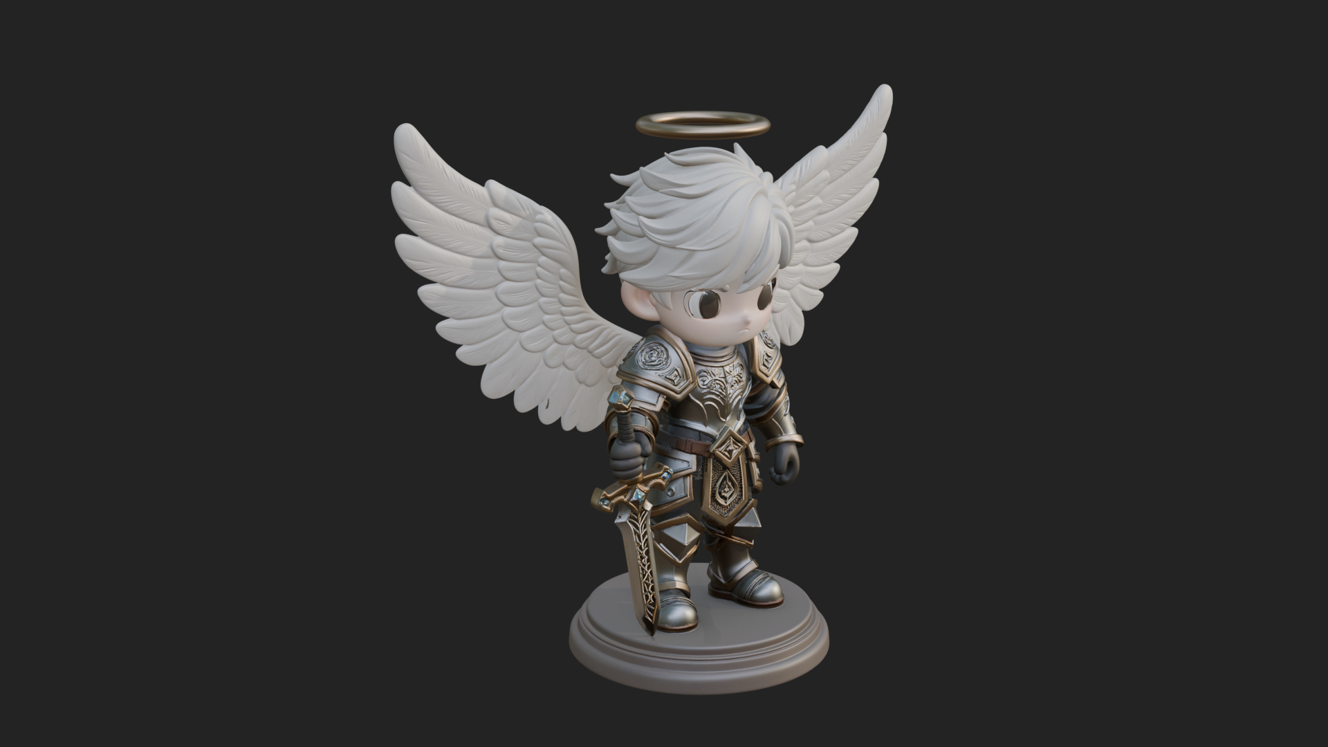 Chibi Angel Knight With Sword Statue Design 1 3D Print Model 3D Model