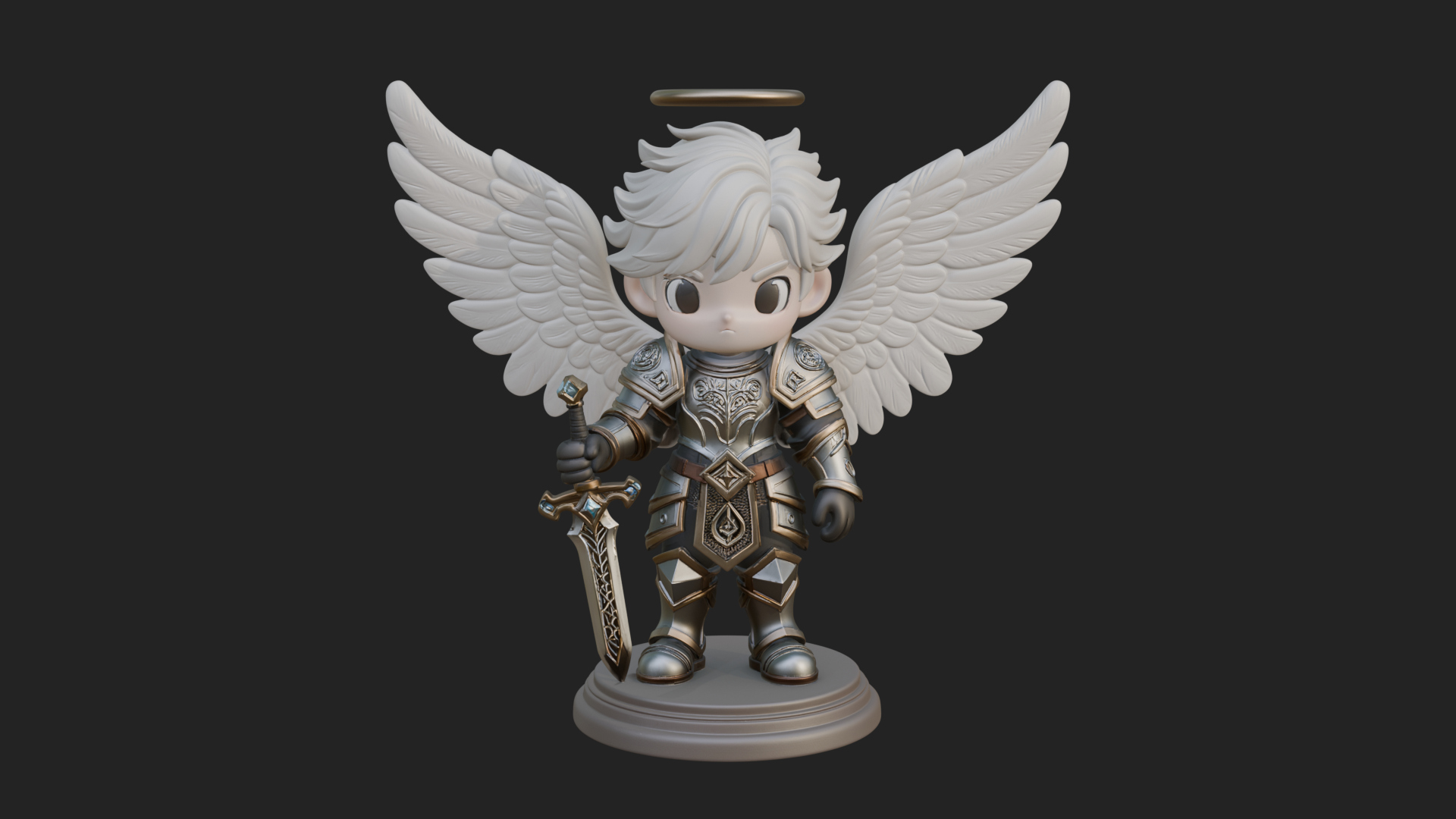 Chibi Angel Knight With Sword Statue Design 1 3D Print Model 3D Model