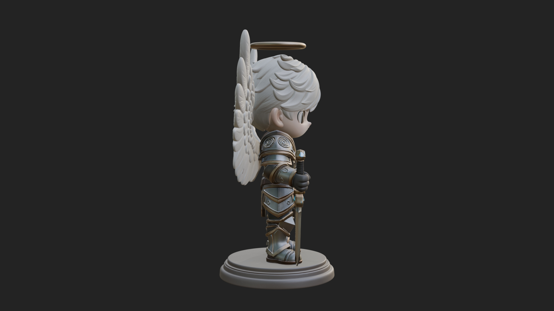 Chibi Angel Knight With Sword Statue Design 1 3D Print Model 3D Model