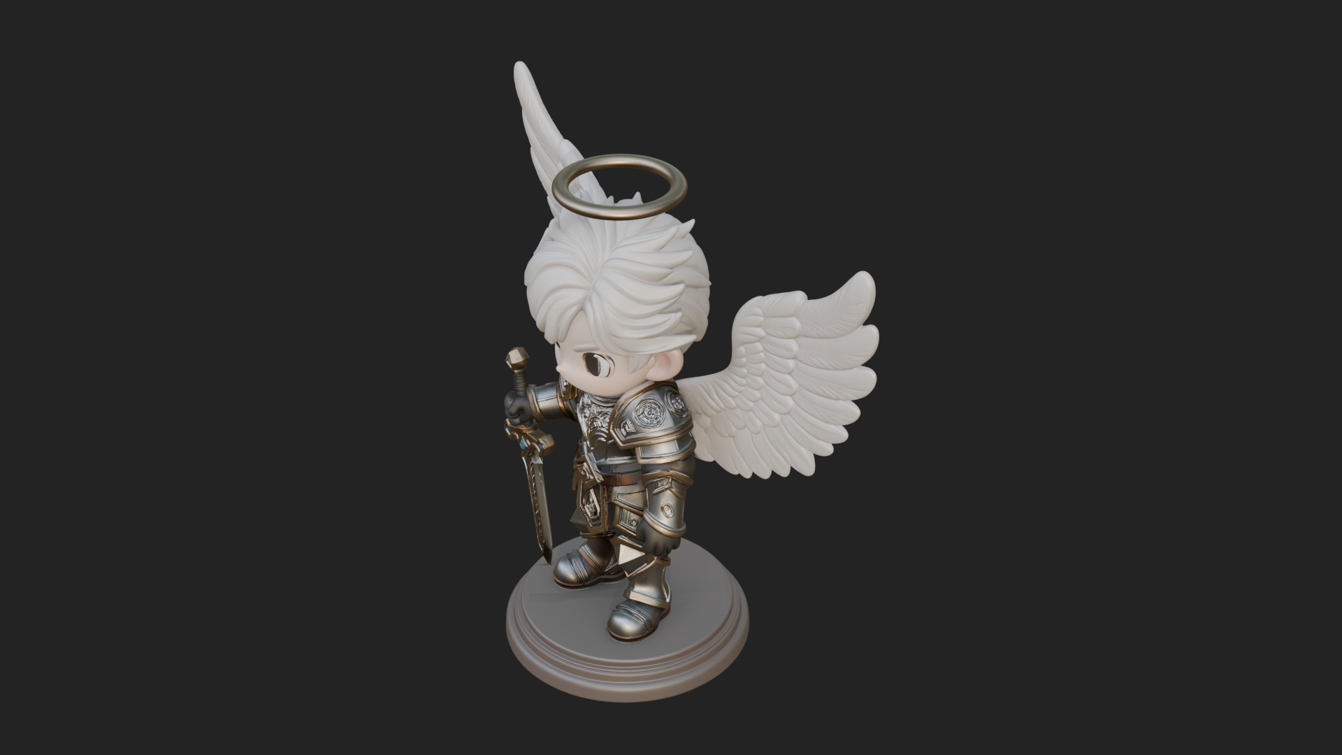 Chibi Angel Knight With Sword Statue Design 1 3D Print Model 3D Model