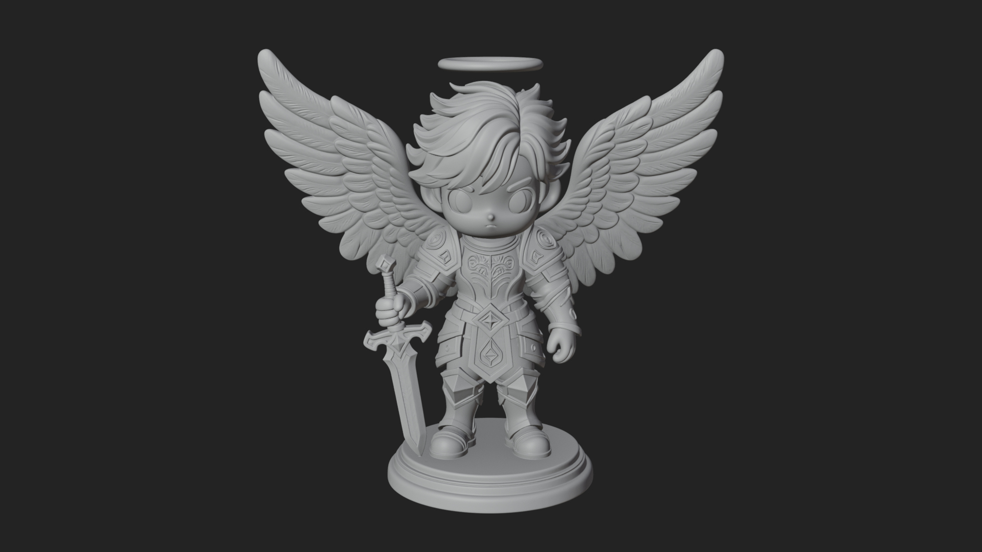 Chibi Angel Knight With Sword Statue Design 1 3D Print Model 3D Model