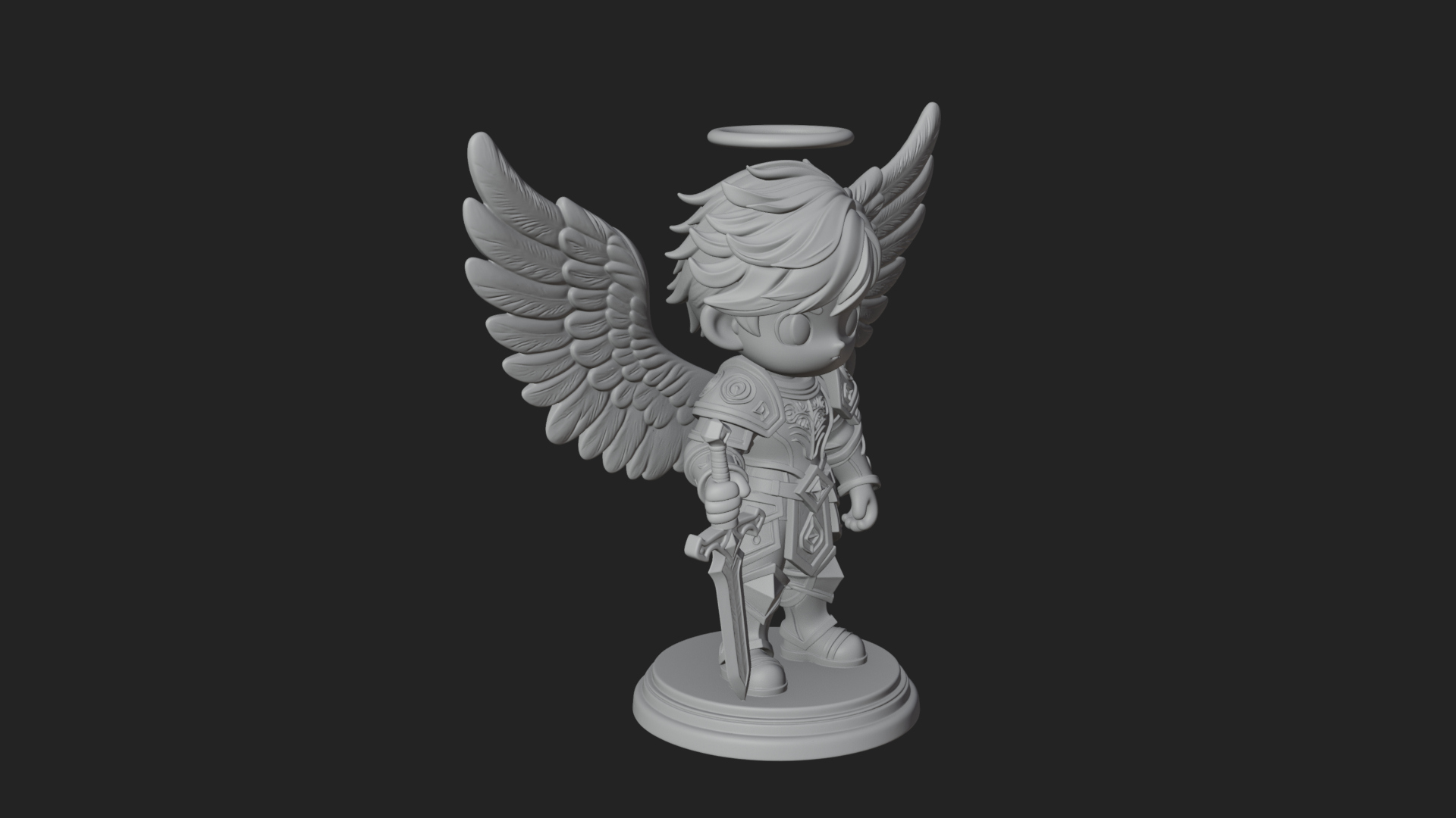 Chibi Angel Knight With Sword Statue Design 1 3D Print Model 3D Model