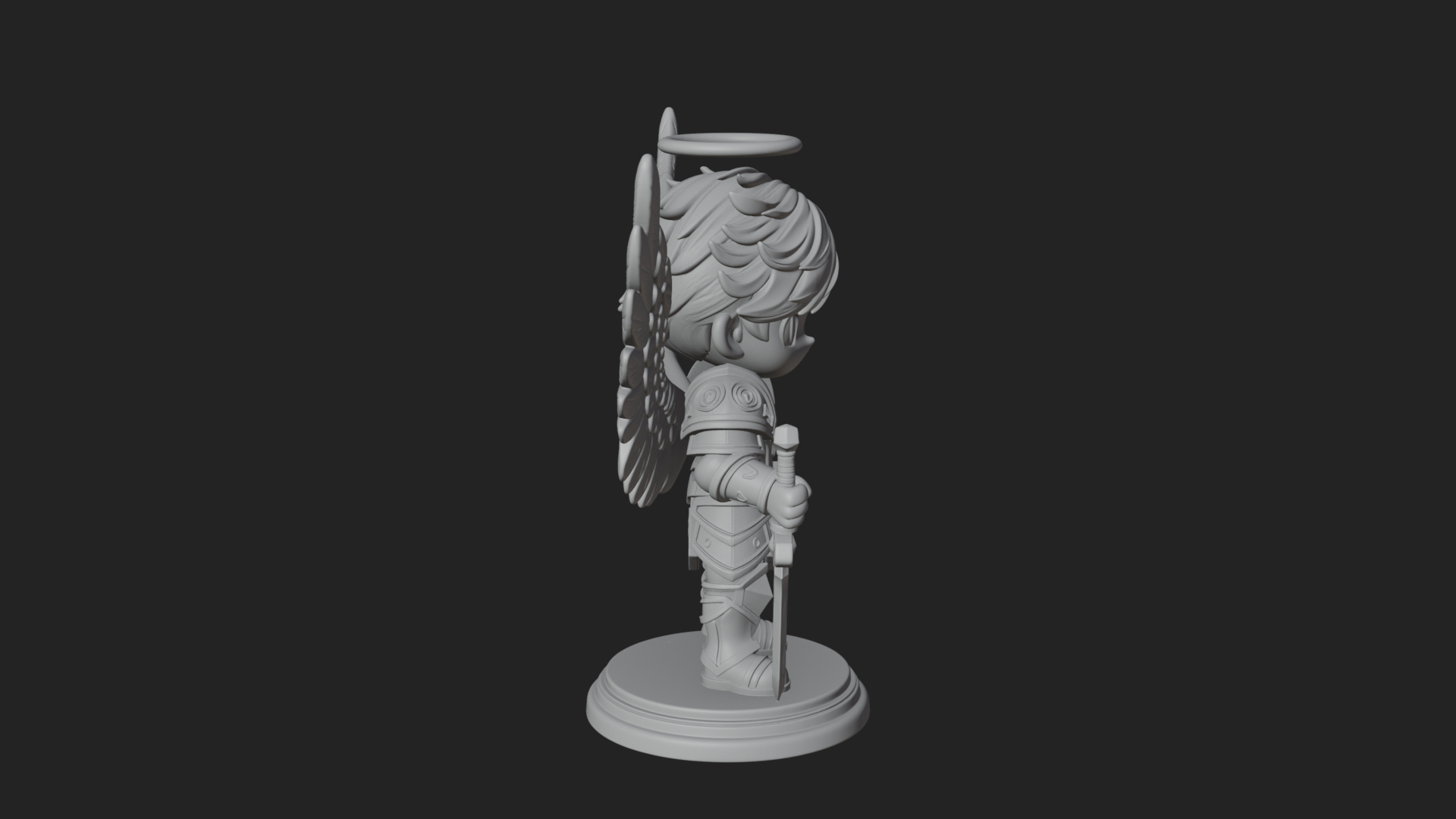 Chibi Angel Knight With Sword Statue Design 1 3D Print Model 3D Model